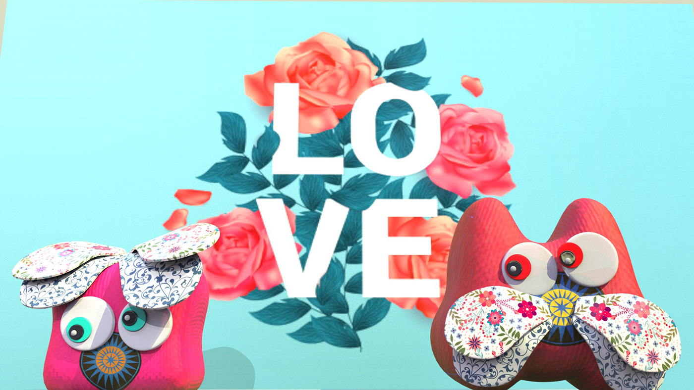 animation  3D motion cute birds girlish toys love birds love story couple