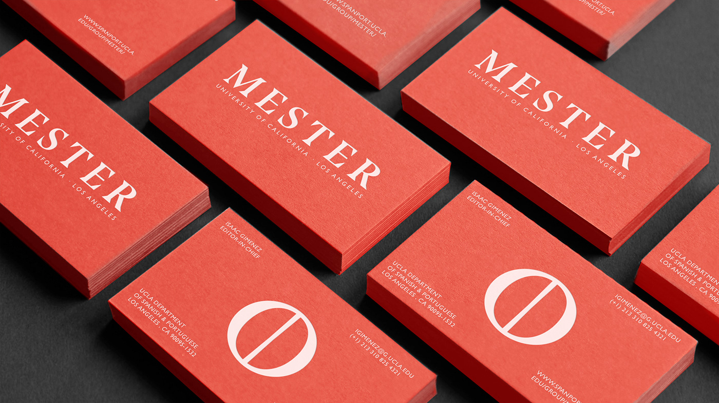 Business card branding for Mester, the graduate academic journal of the UCLA