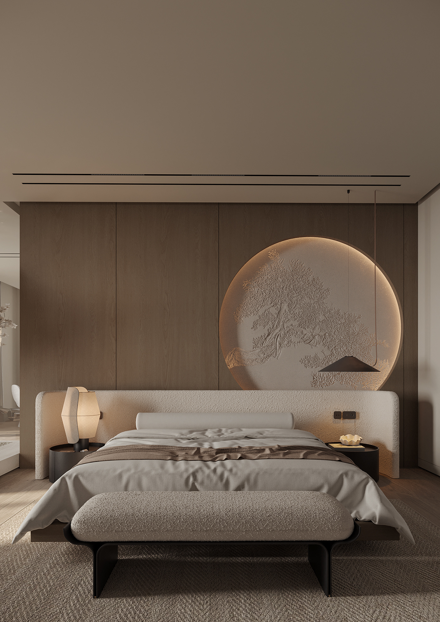 bedroom interior design  Interior Japandi Japandi interior Tree  3ds max visualization CoronaRender  Render