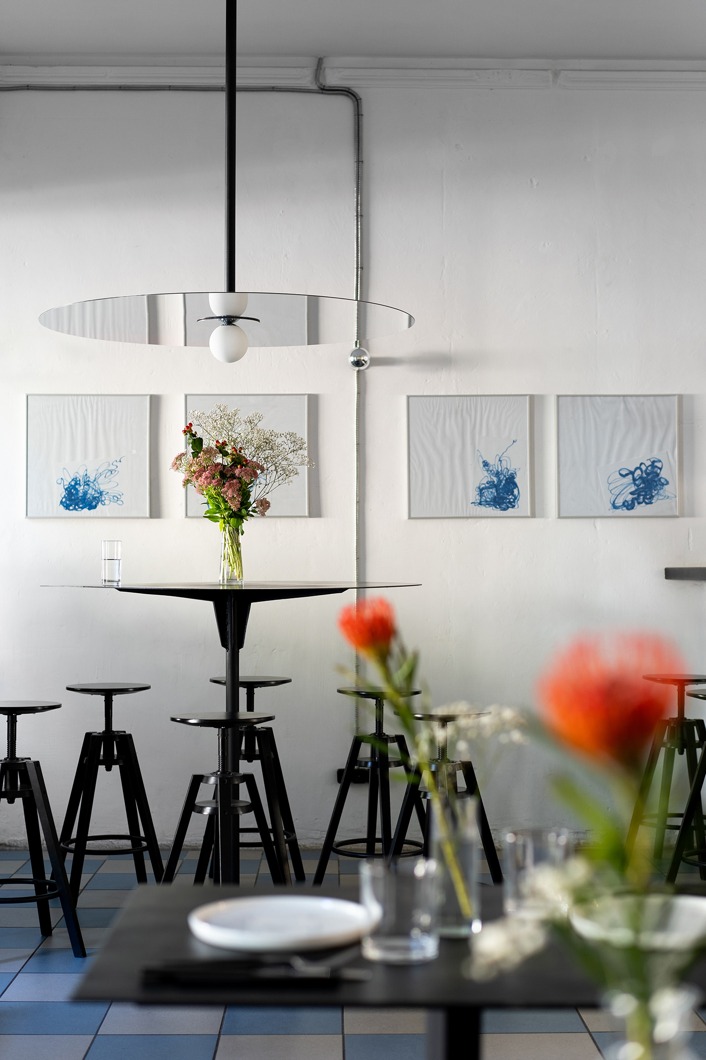 interior design  ukraine architecture art cafe bar White blue black greenery