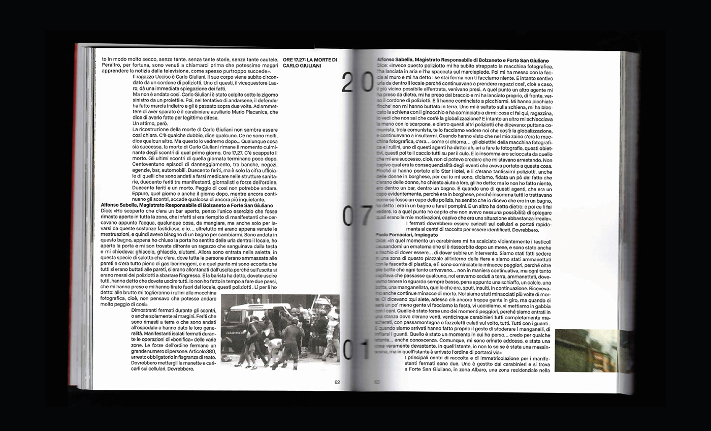 book editorial flipbook G8 noglobal politics print social typography   violence