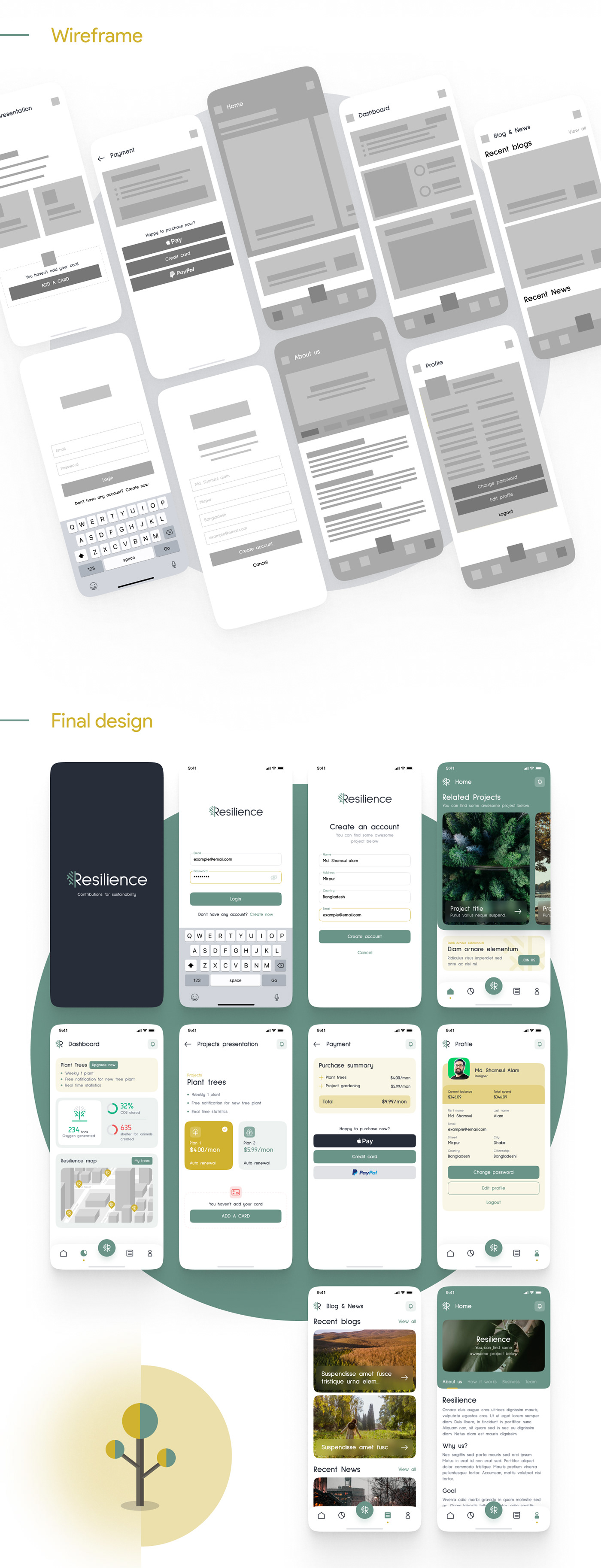 Figma forest green ios Mobile app Nature resilience Tree  ui design UI/UX