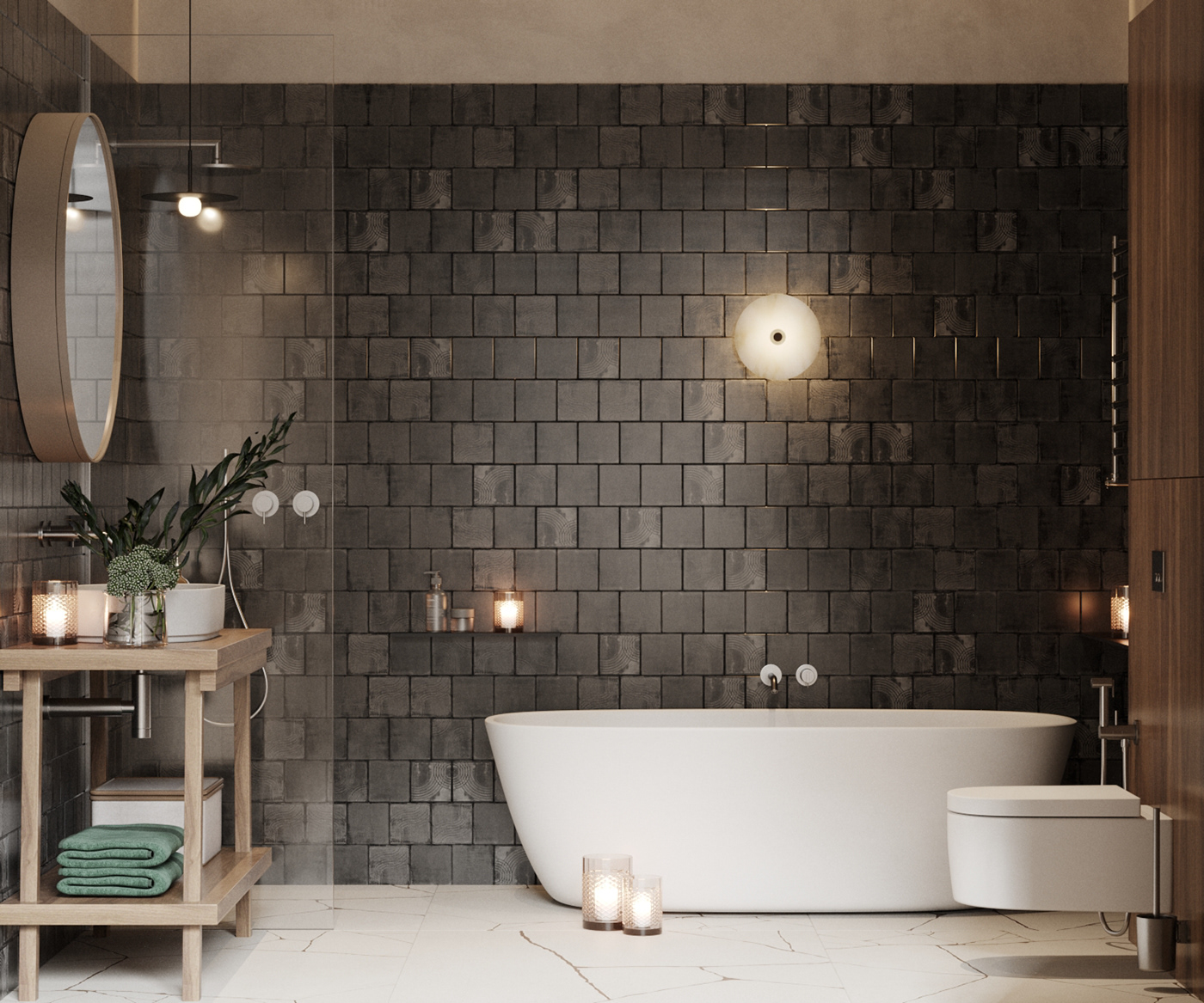 bathroom bedroom design Interior Japandi minimal modern Render visualization