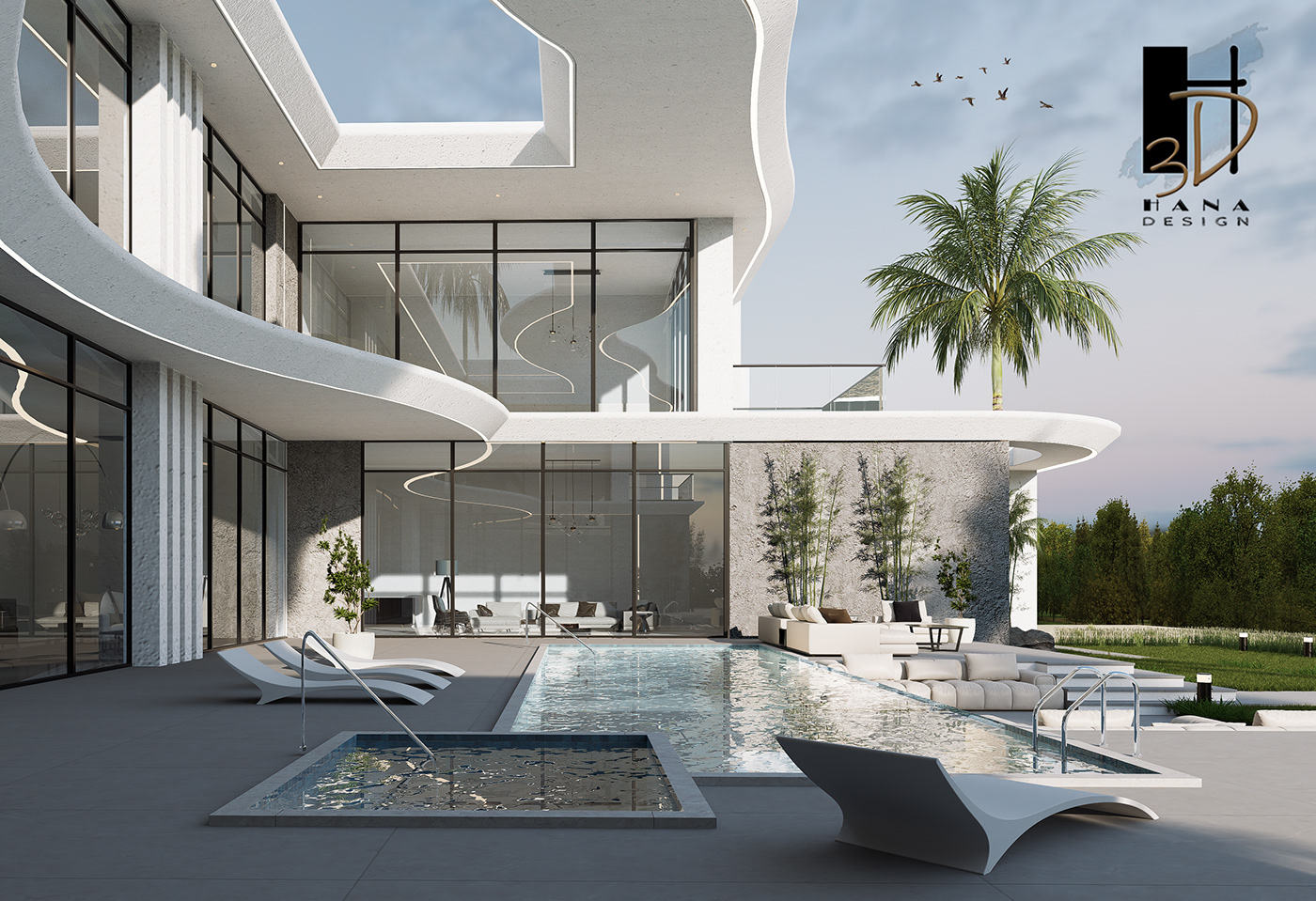 exterior modern design Villa with Pool