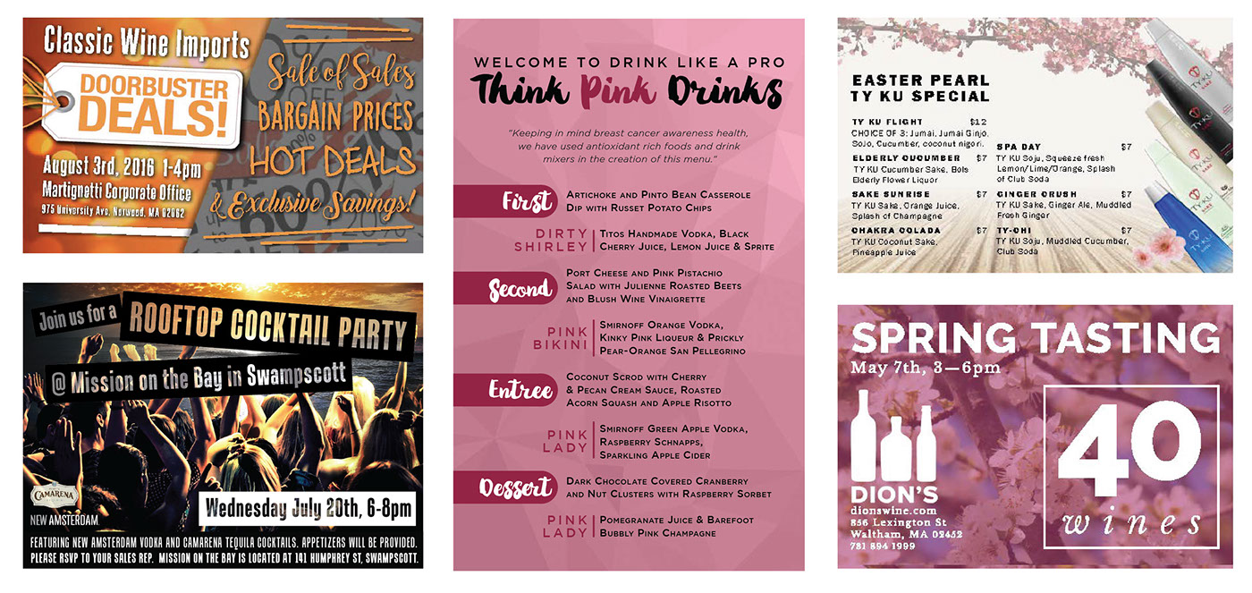 post cards invitations table tents Creative Cards small menus drink lists Specials promotions