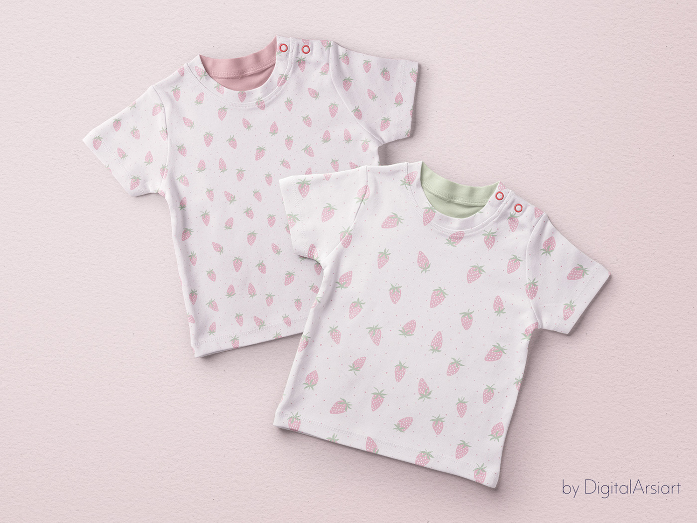 Pink strawberry pattern. Cute baby girl seamless pattern.