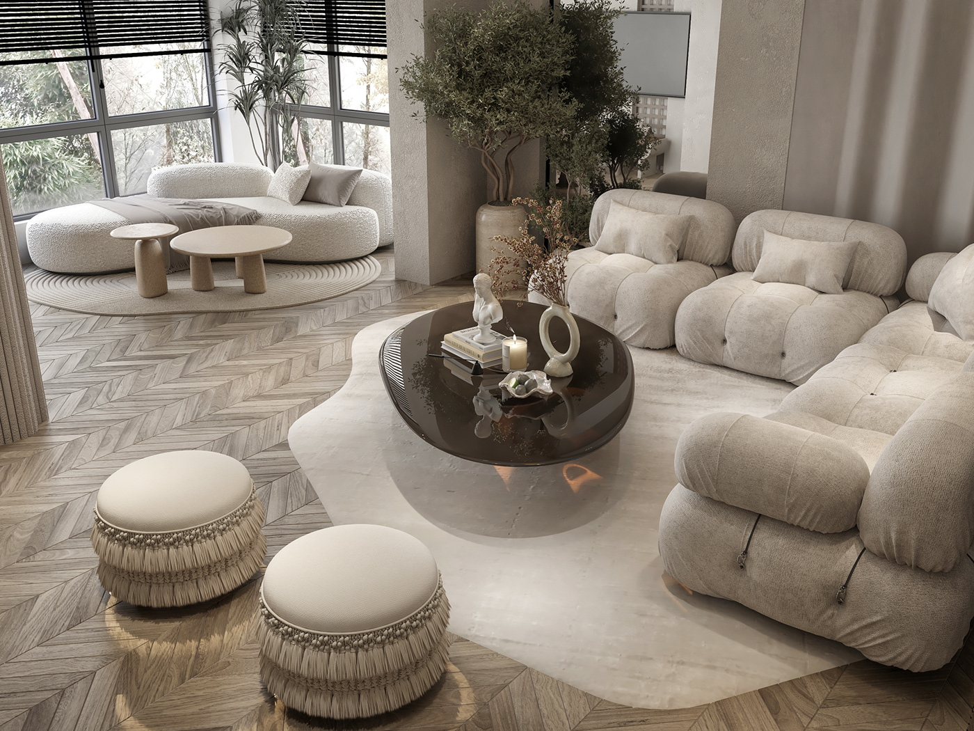 Wabisabi interior design  architecture visualization modern Interior reception luxury living room design