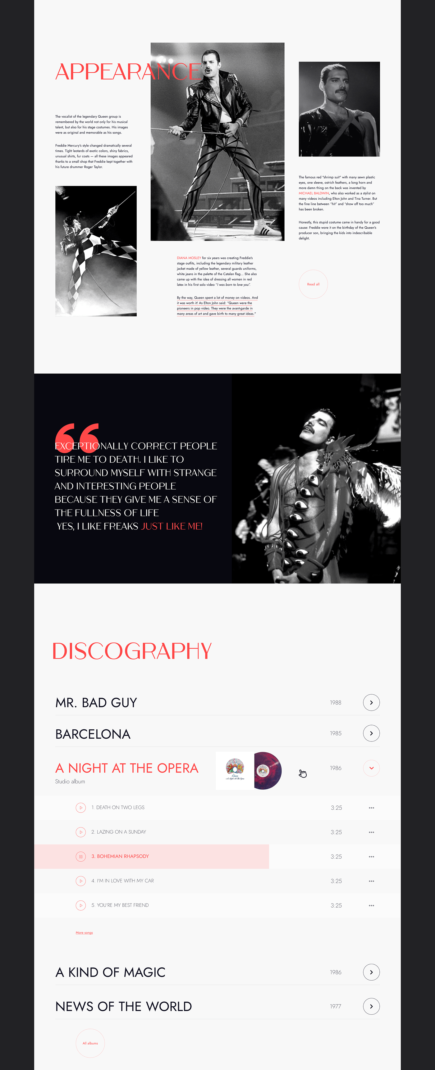 biography Freddie Mercury music portfolio UI ux Webdesign Website