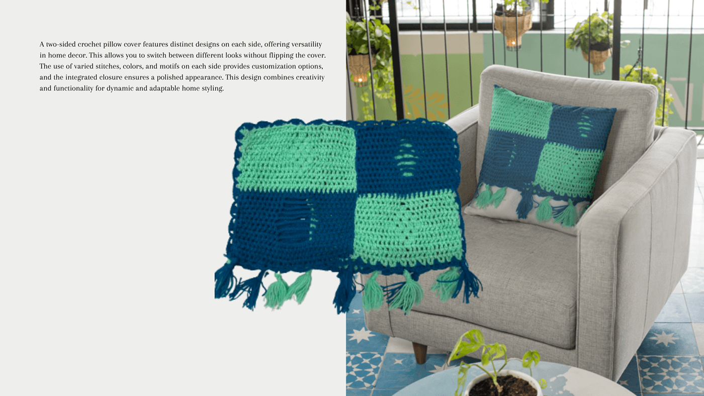 textile design  crochet reversible handmade nonloomtechnique Pillowcover