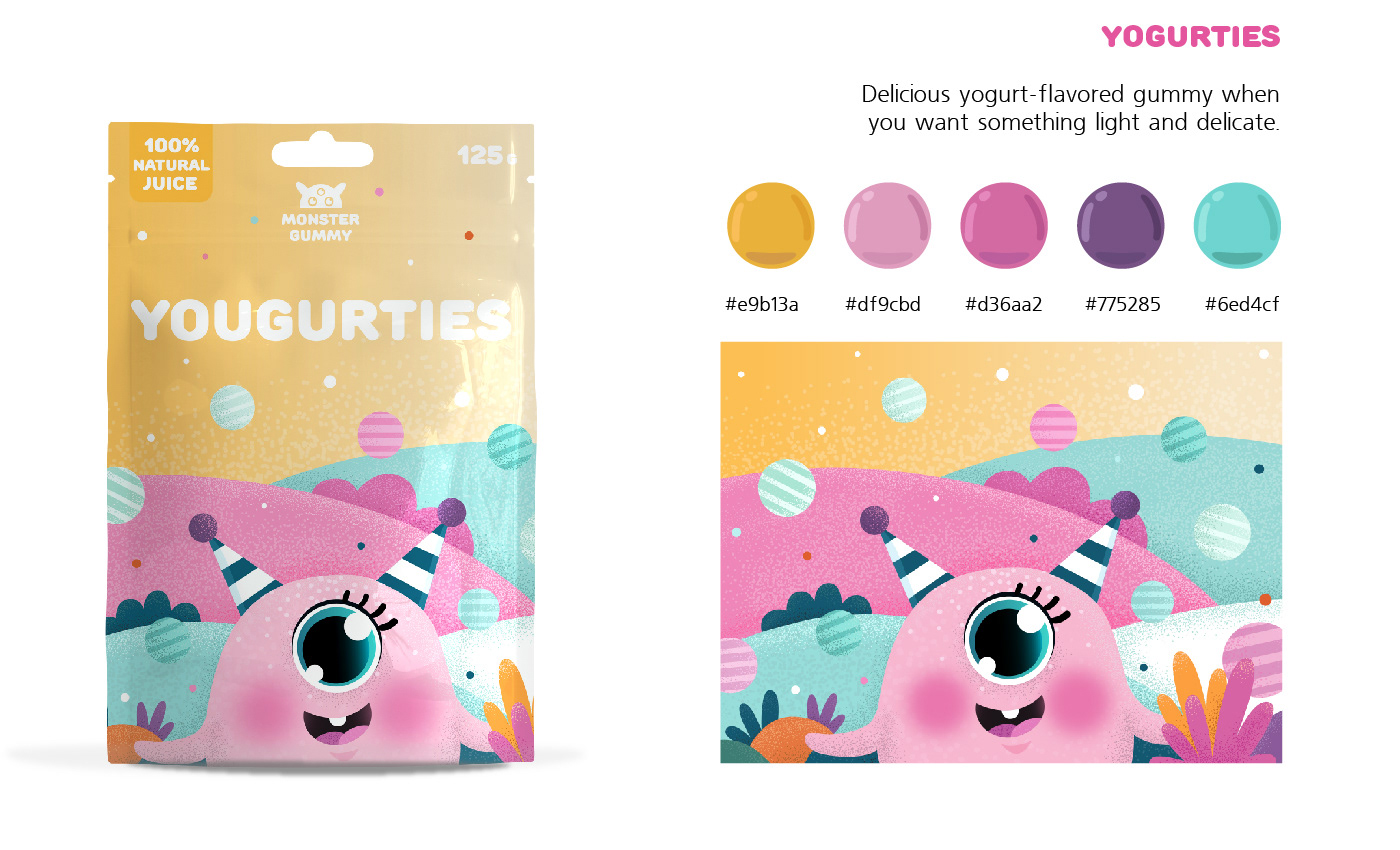 Character design  children Food  gummy ILLUSTRATION  marmalade monster character packaging design produkt vector