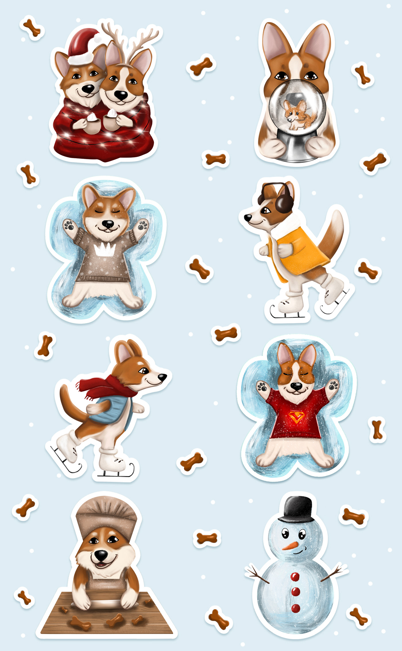 Character Character design  character sticker Christmas Stickers christmas story Corgi corgi stickers dog illustration stickers
