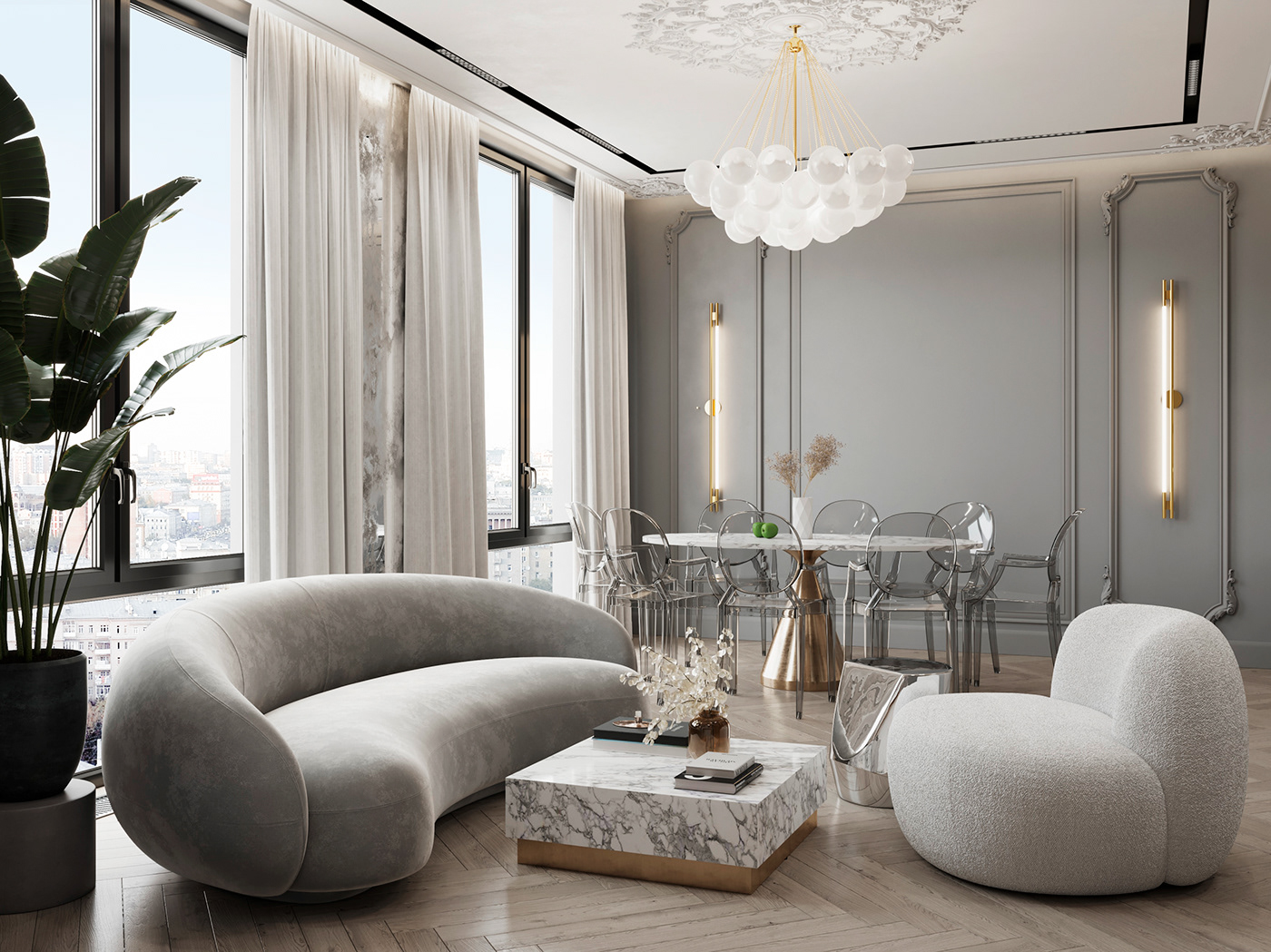 3D Visualization classical design Interior interior design  kitchen living room Modern Design