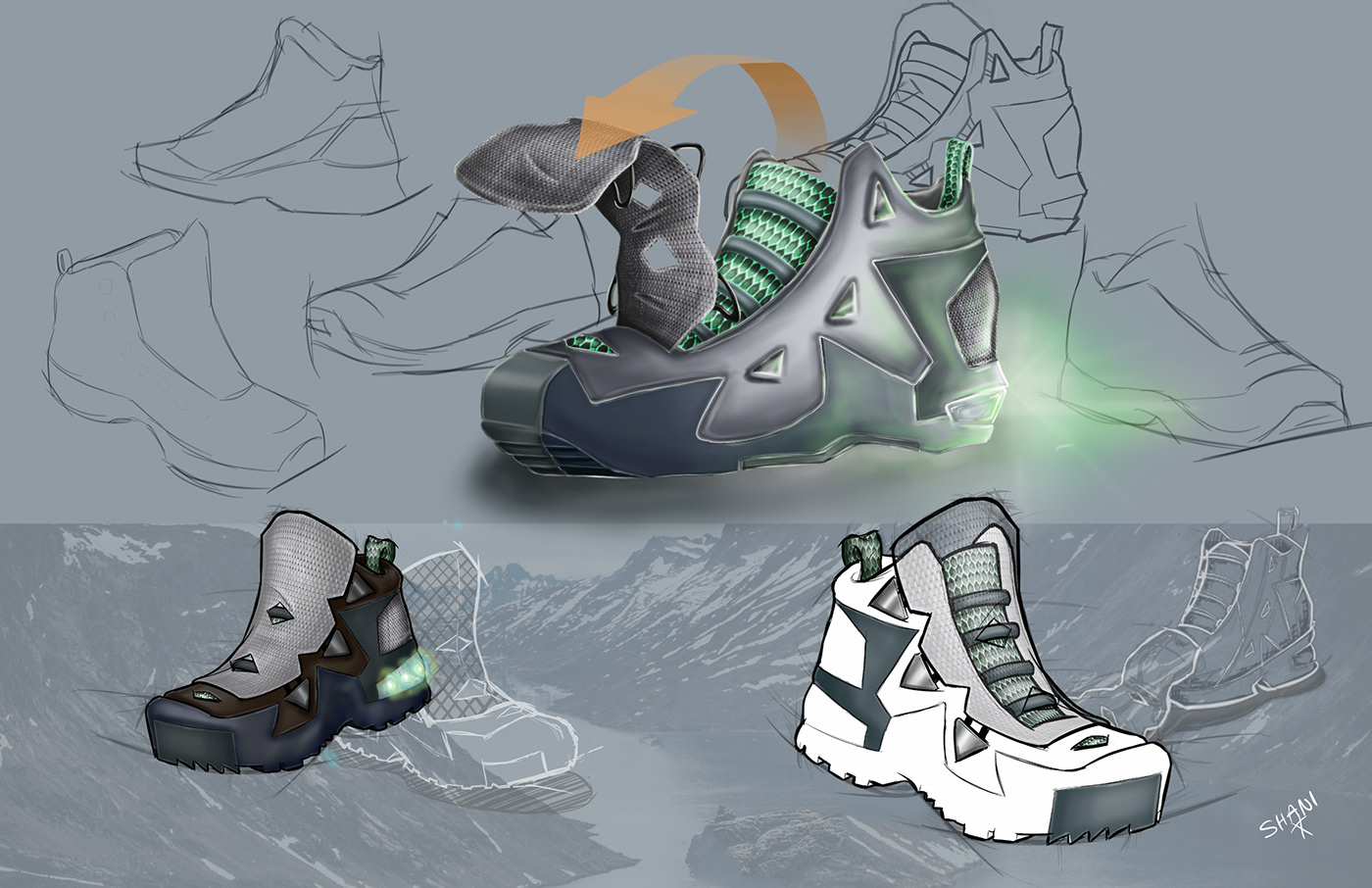 Solidworks ILLUSTRATION  sketching Prototyping OUTSOLE DESIGN shoe design Adobe Creative Cloud Solar Fabric Energy Generating Sustainability