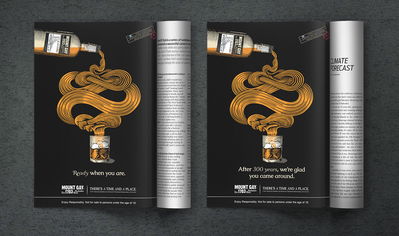 Mount Gay Rum Advertising  art direction  Travel ILLUSTRATION  print conceptual copywriting  first