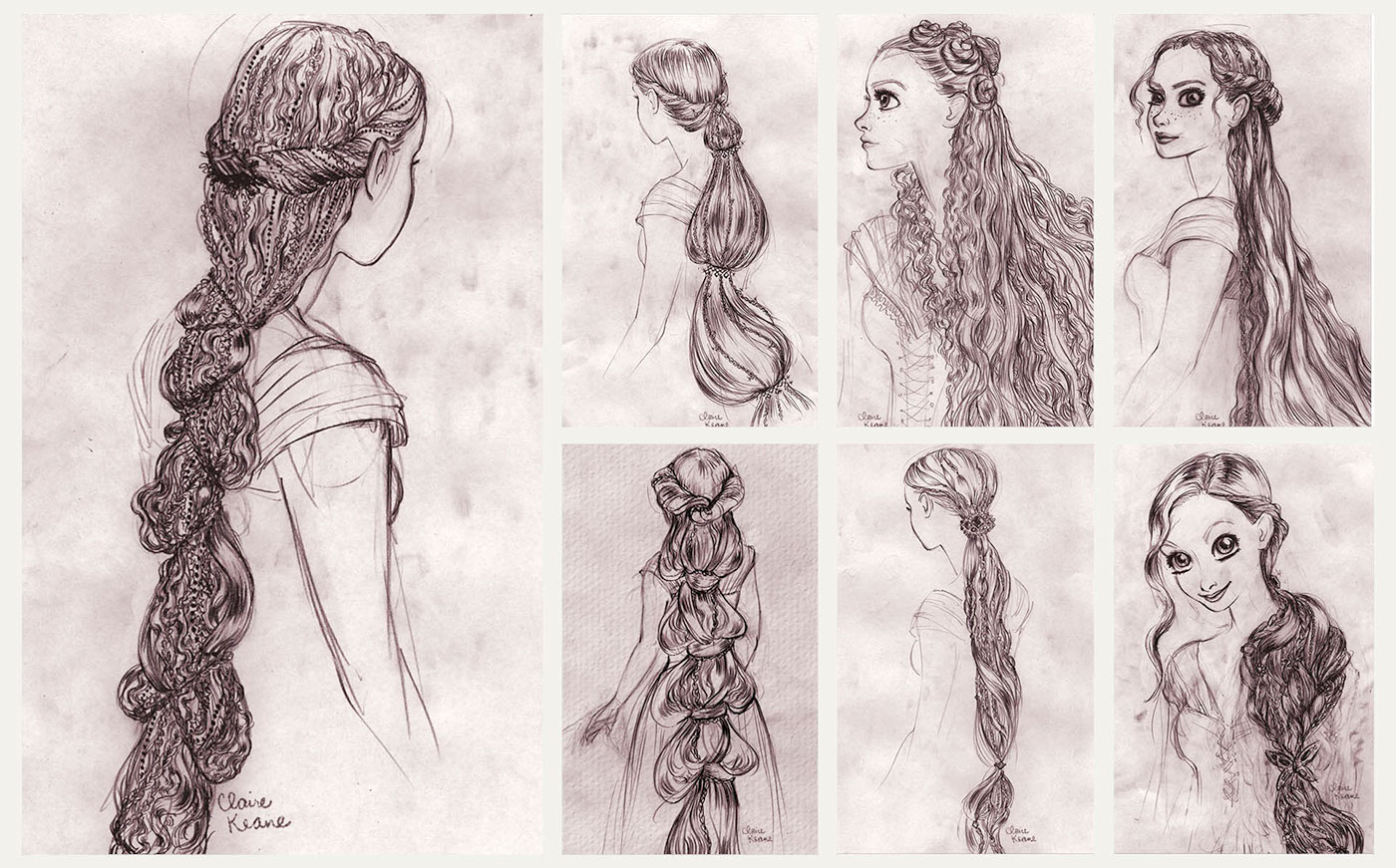 rapunzel Visual Development concept art ILLUSTRATION  pen and ink sketch Costume Design  Mural