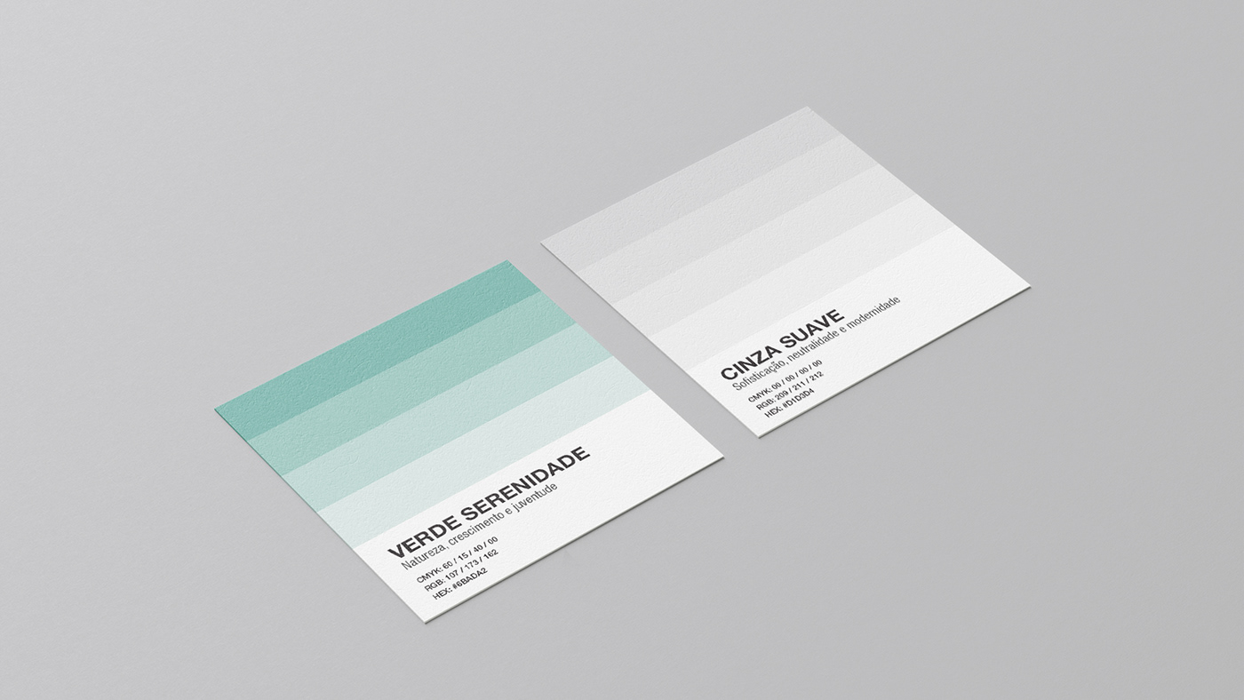 Mockup com duas paletas de cores da identidade visual.