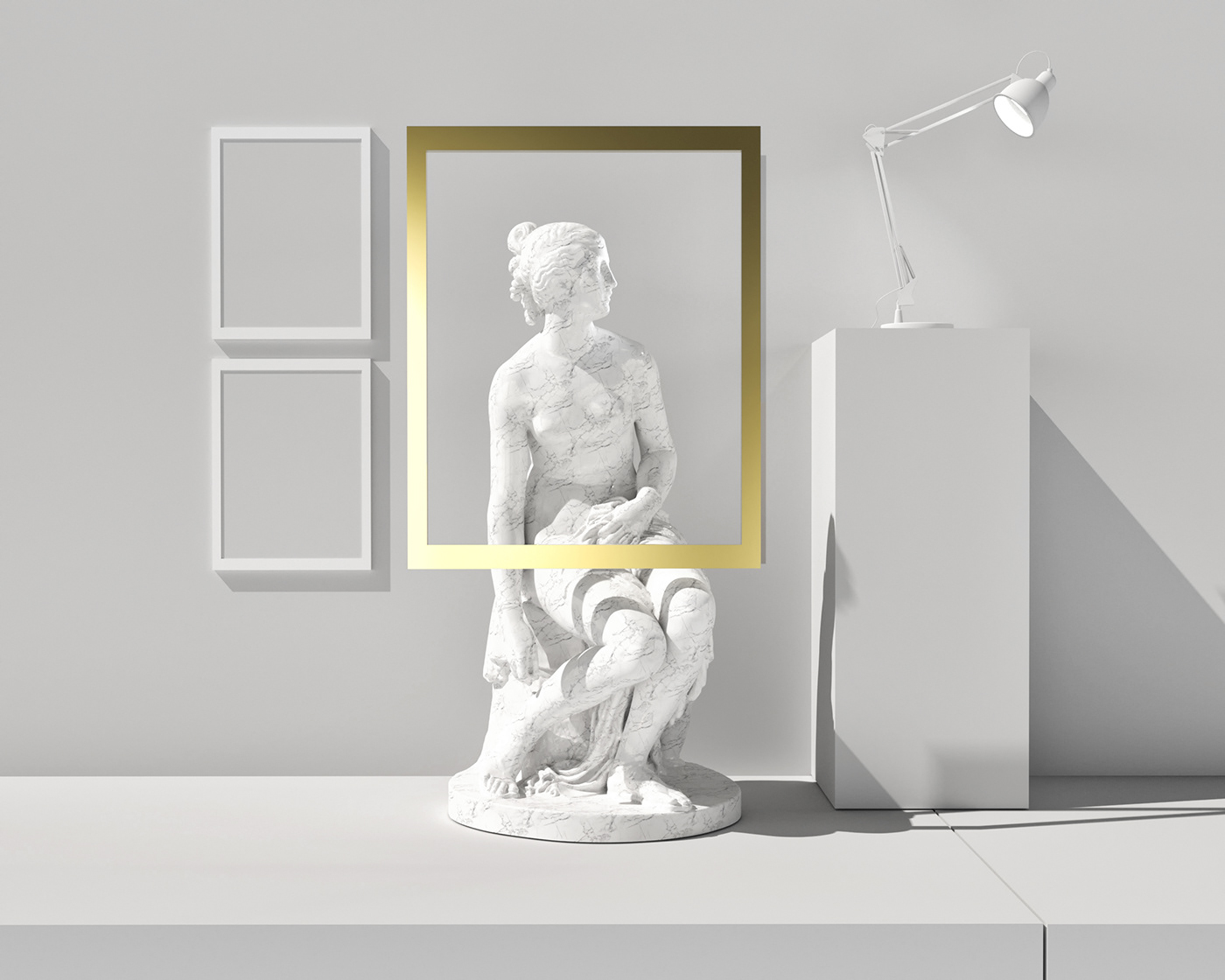 White cinema 4d vray octane sculpture gold CGI Render creative
