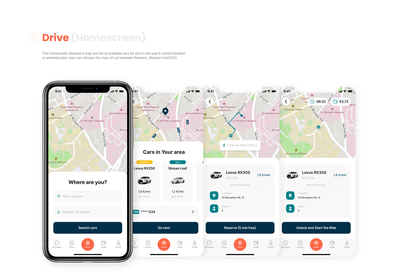 app design application Carsharing Figma Mobile app mobility transportation UI/UX user interface ux/ui