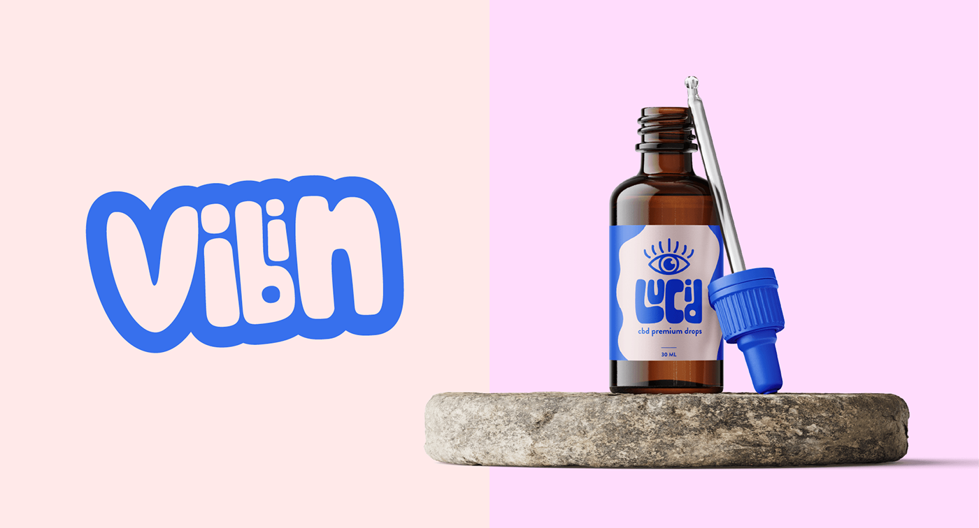 mockup design with a dropper bottle and a sticker that says vibin.