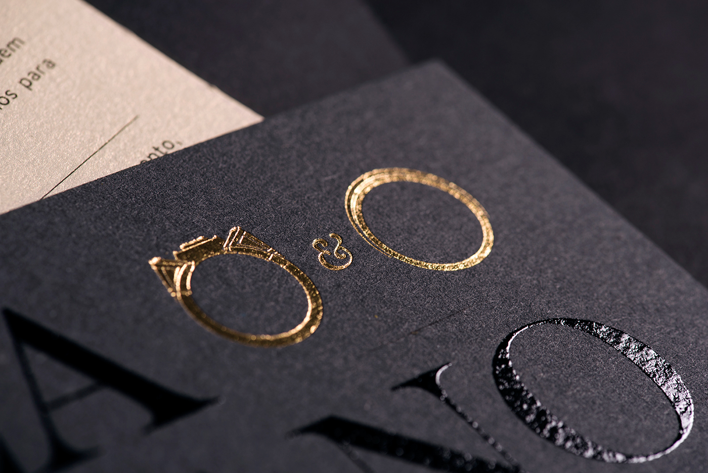wedding invite Invitation gold foil screenprint black on black marriage casamento