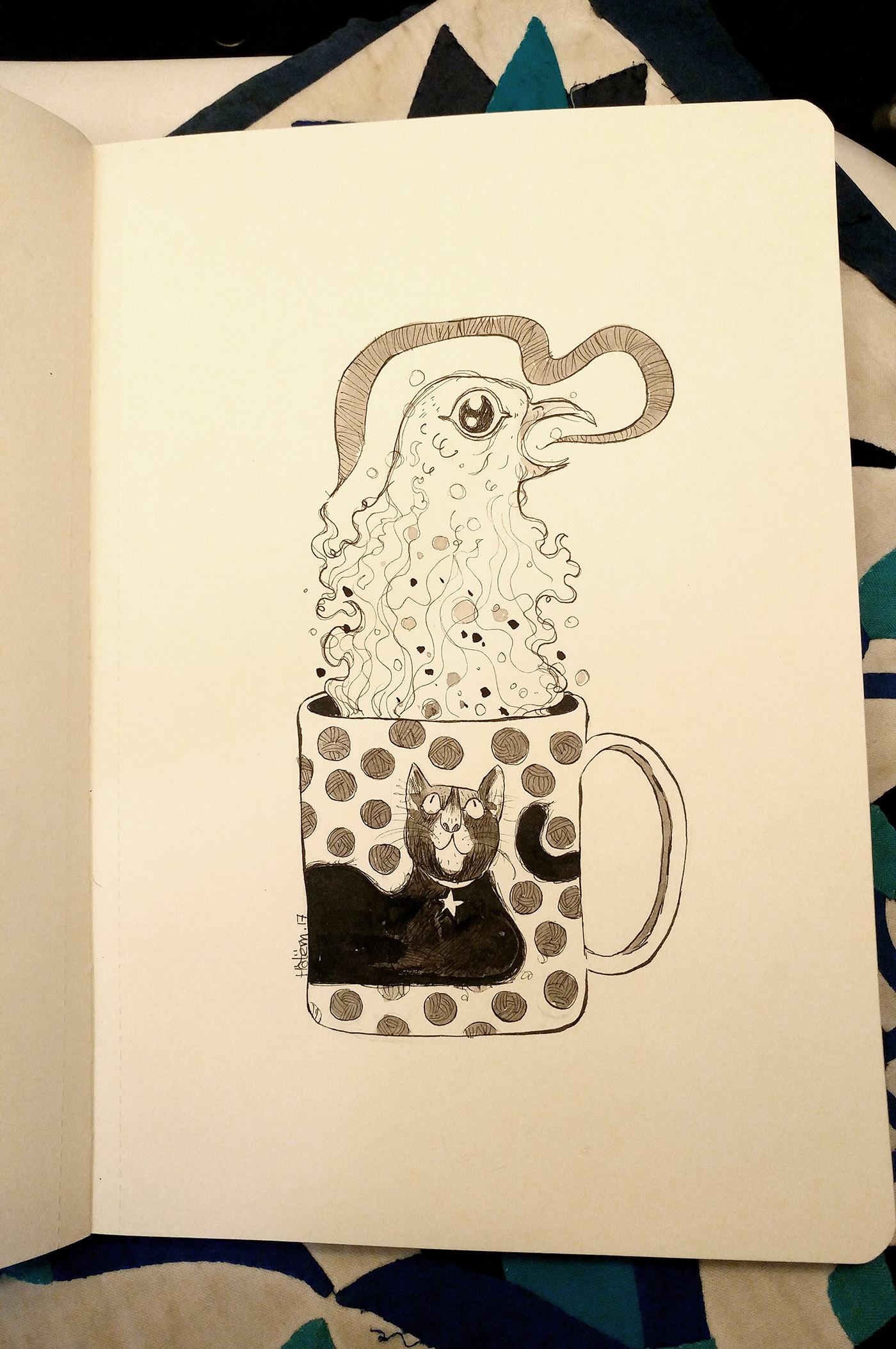ink girl golden Cat bird Mug  Princess boy
