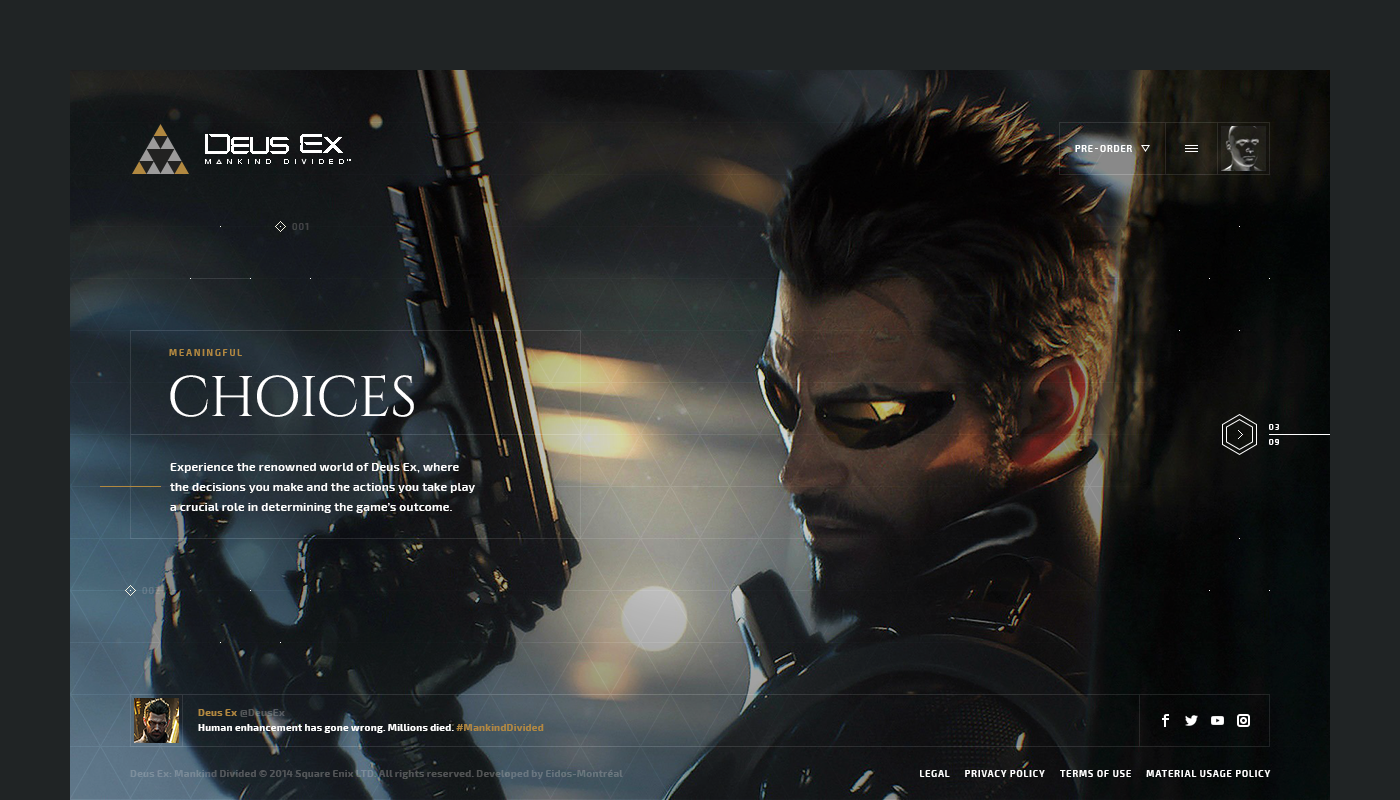 deus ex mankind divided square enix Eidos-Montreal augmented future Web Website game video game concept UI Futuristic interface hellowiktor