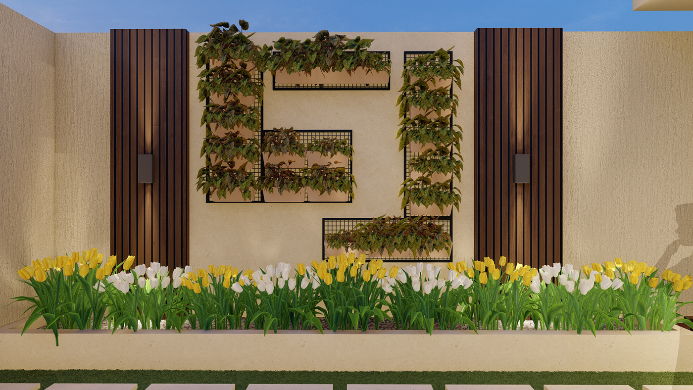 grass plants finishing Landscape rooftop Villa exterior modern Outdoor family