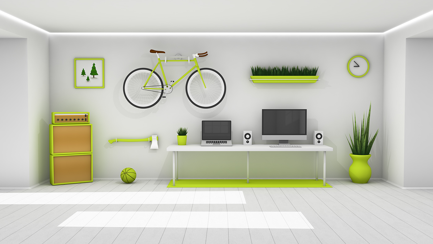 room Interior furniture Bicycle Young Laptop wood concrete sofa books