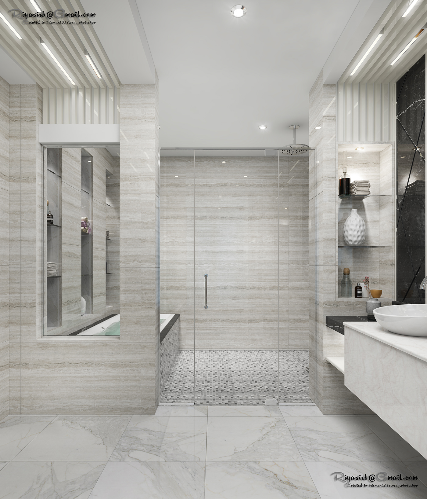 3dsmax photorealistic vray photoshop modern bathroom black dubai