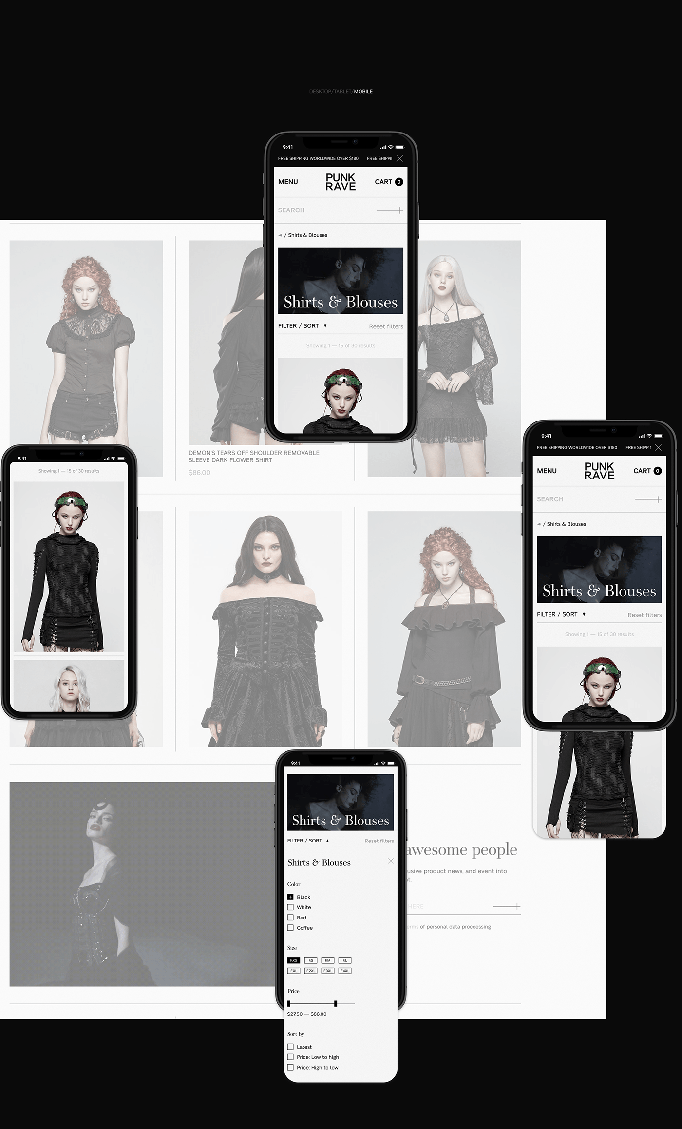 e-commerce fashion website gothic punk UI redesign shop Webdesign Black&white