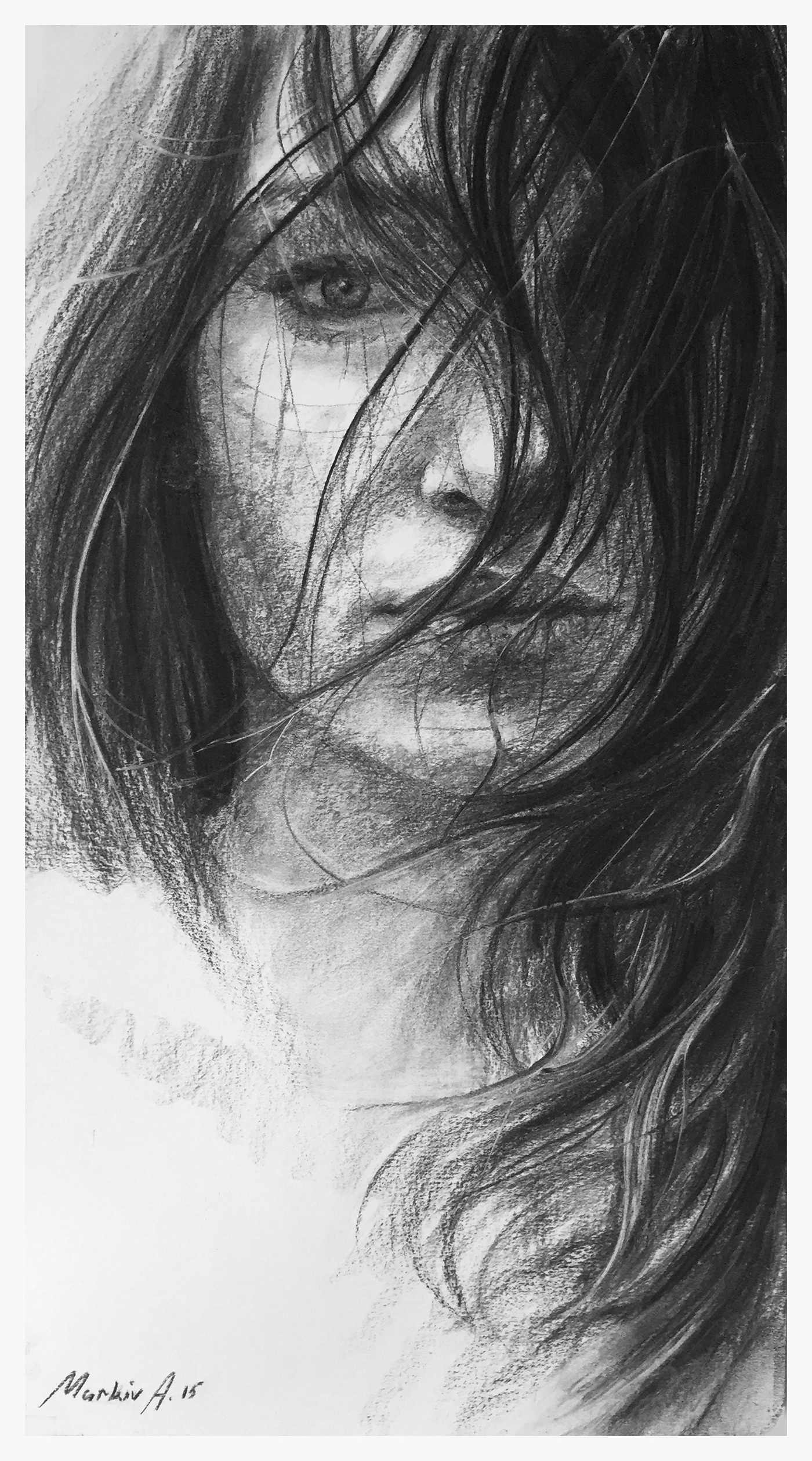 art andriymarkivart traditionalart Realism portrait Drawing  scetch charcoal woman model