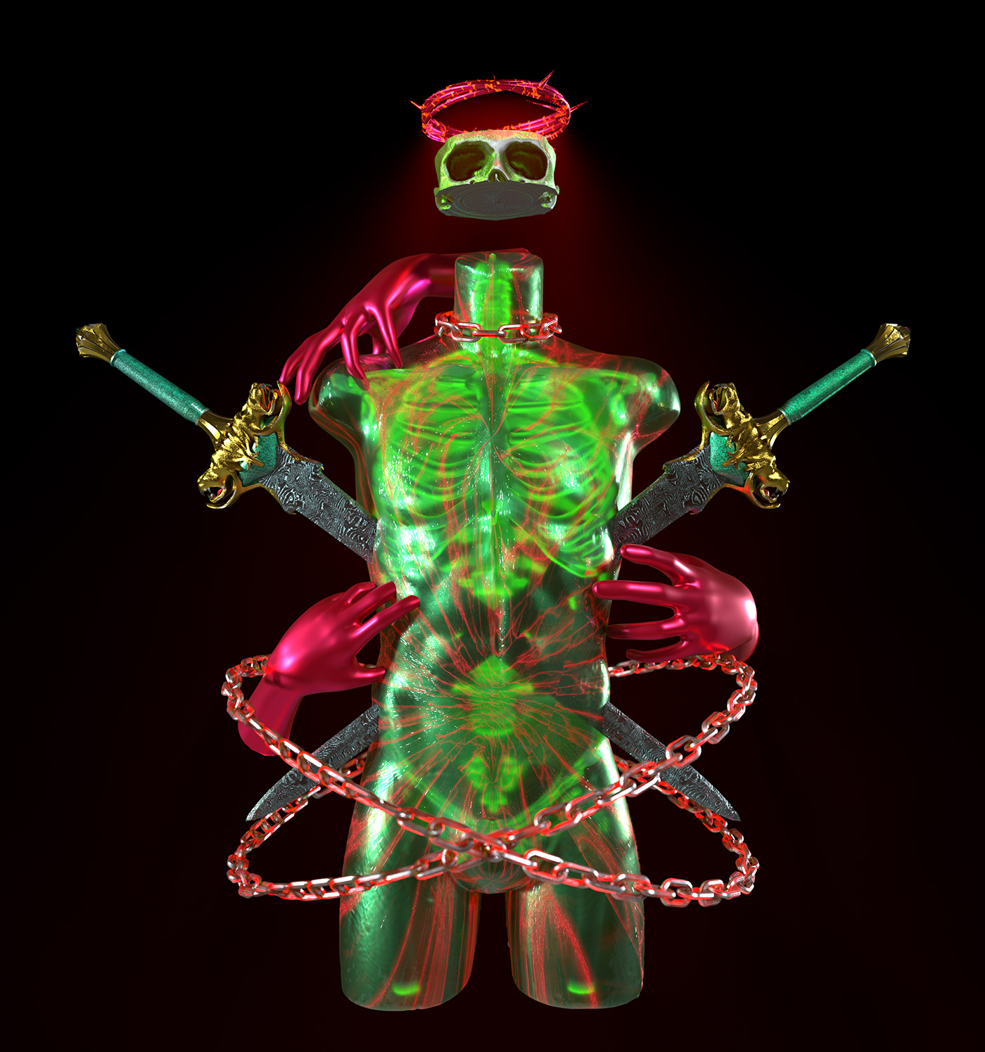skull body concept art 3D cinema4d skeleton modern art ILLUSTRATION  Render fluo