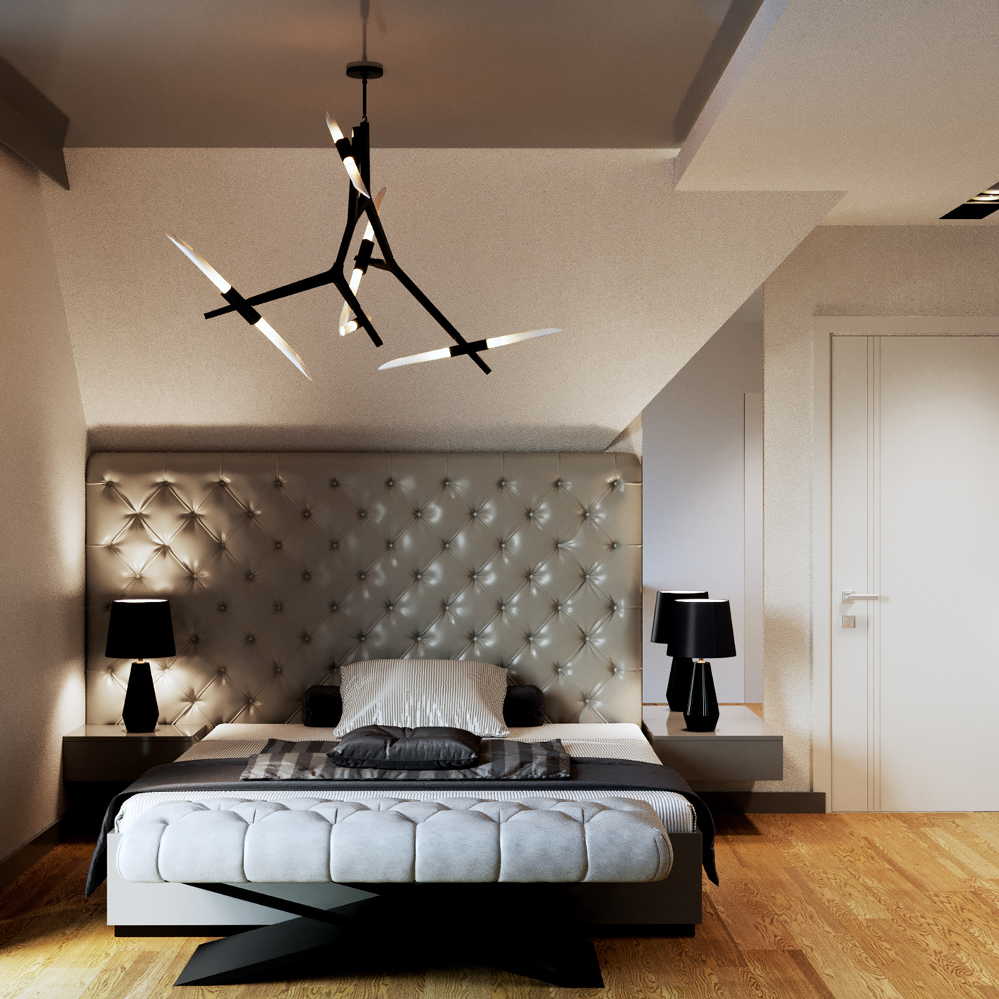 modern Interior Monochromatic bedroom bathroom design teenageroom Render architecture visualisation