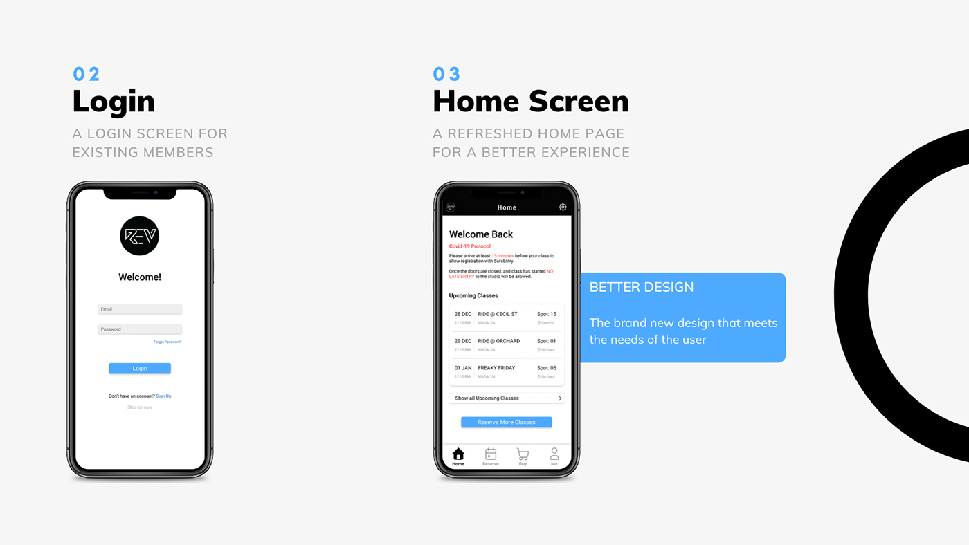 app application Booking class mobile redesign spin system UI ux