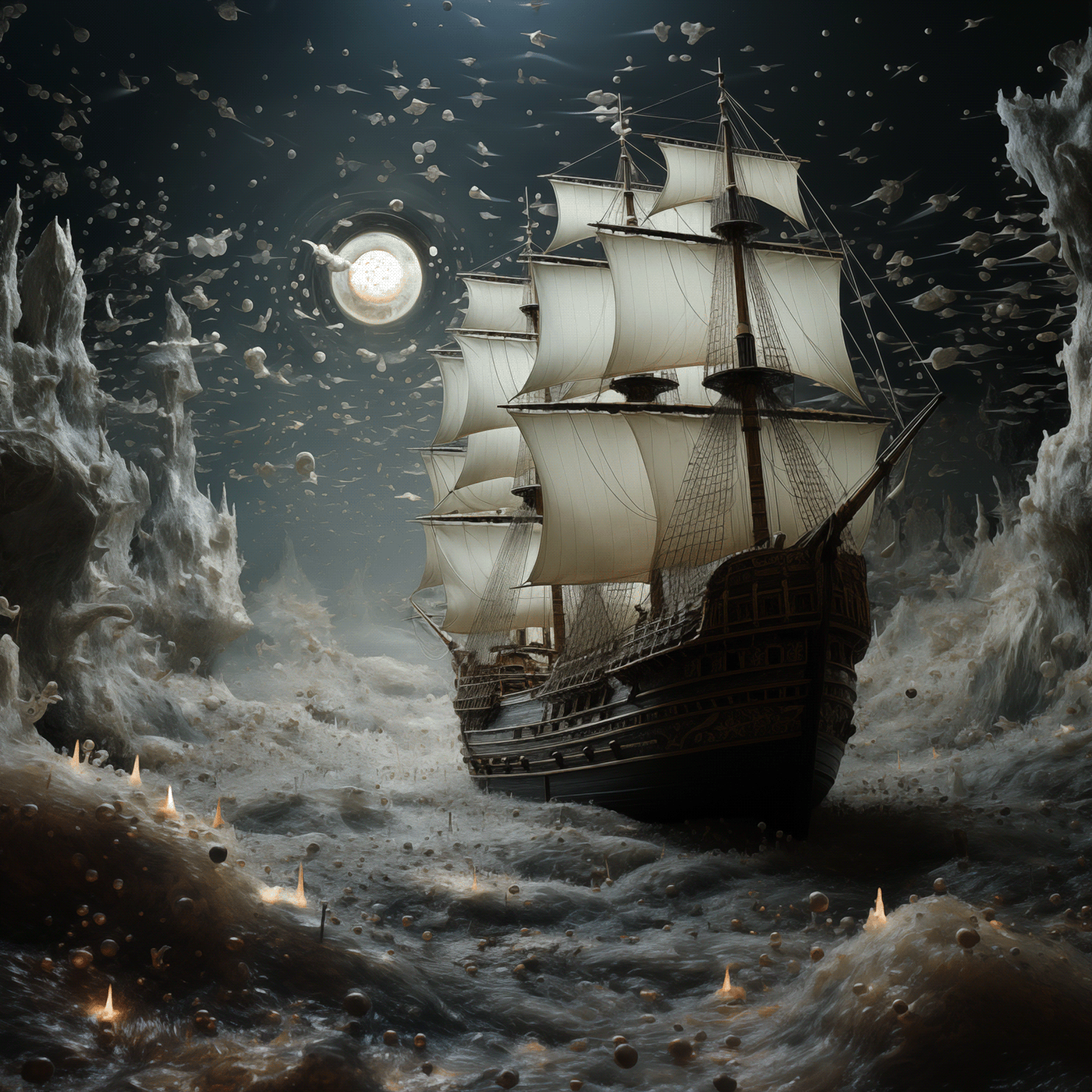 sea marine Ocean ai Digital Art  graphic design  art storm galleon ship