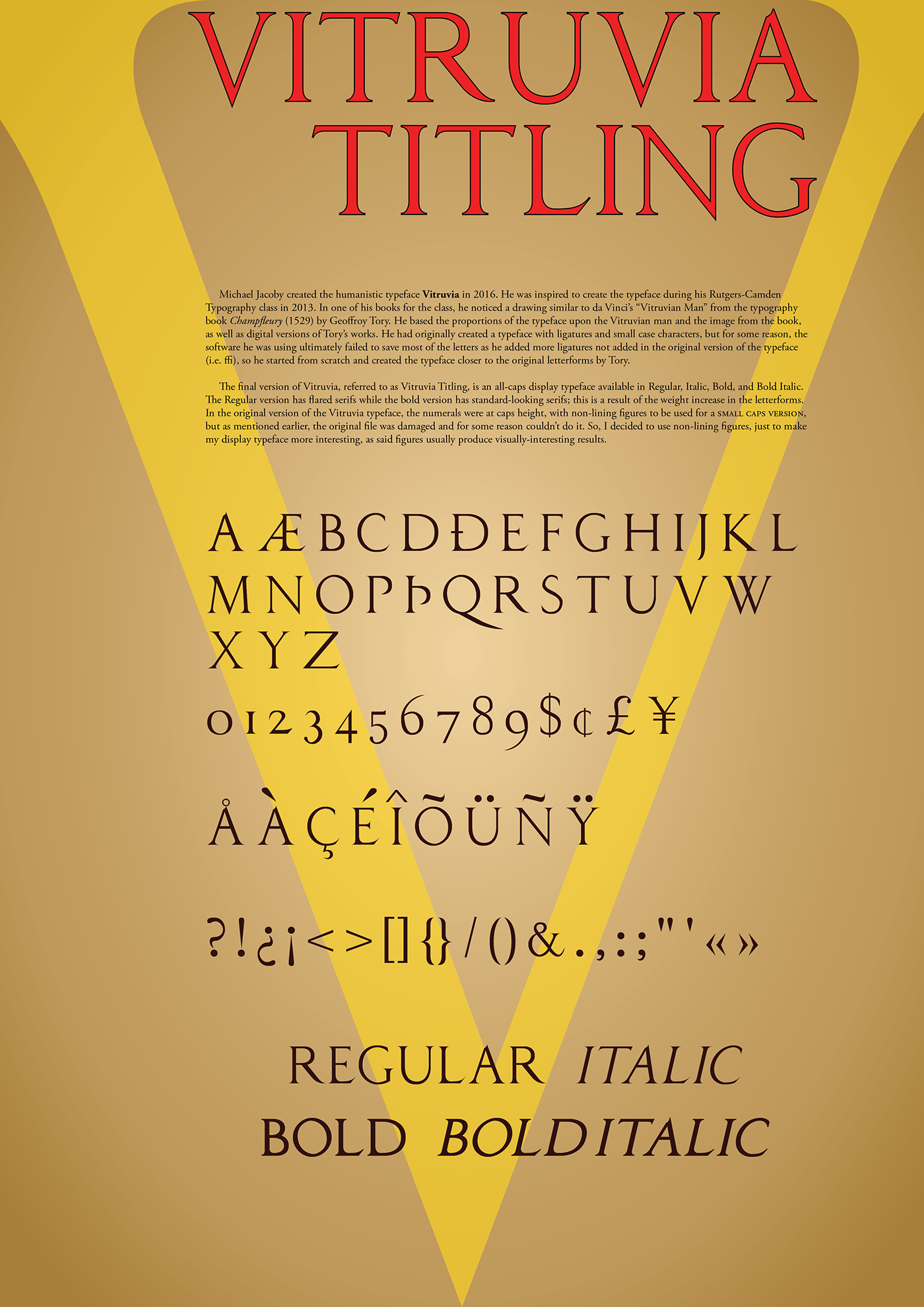 Champfleury Vitruvian man Da Vinci titling all-caps Typeface poster glyphic letterforms