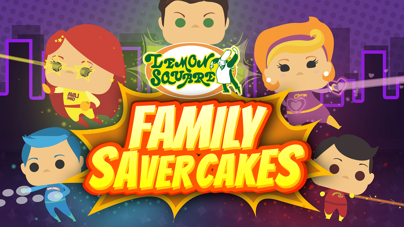 Lemon Square cupcakes heroes cartoon vector super heroes family powers comics