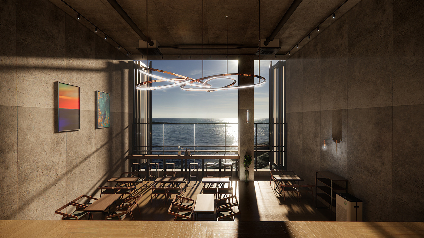 architecutre Cafe design coastal enscape 3d interior design  Sketch up visualization
