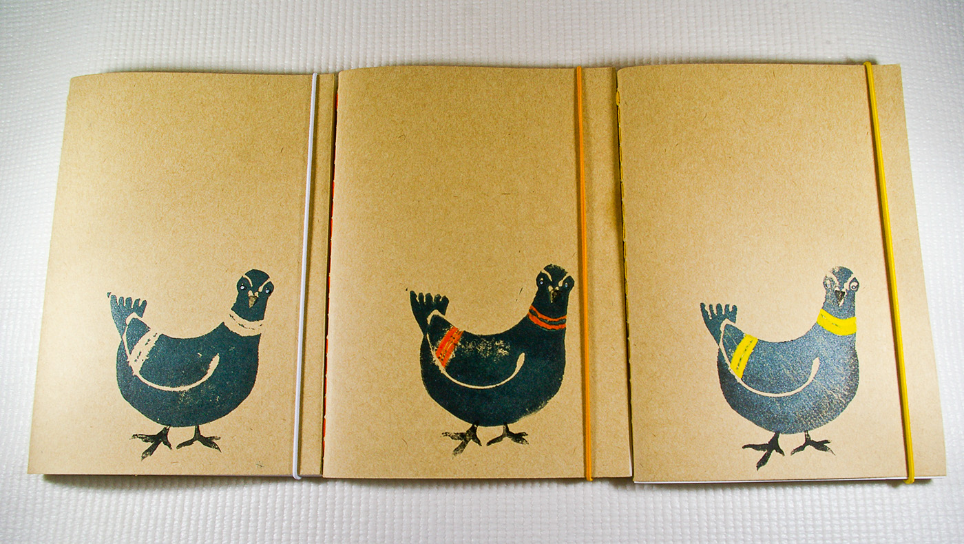 handmade linocut dove pombo pássaro porto notebook print