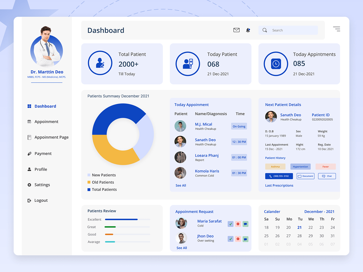 This is Appointment Dashboard Design for Patient Management. 