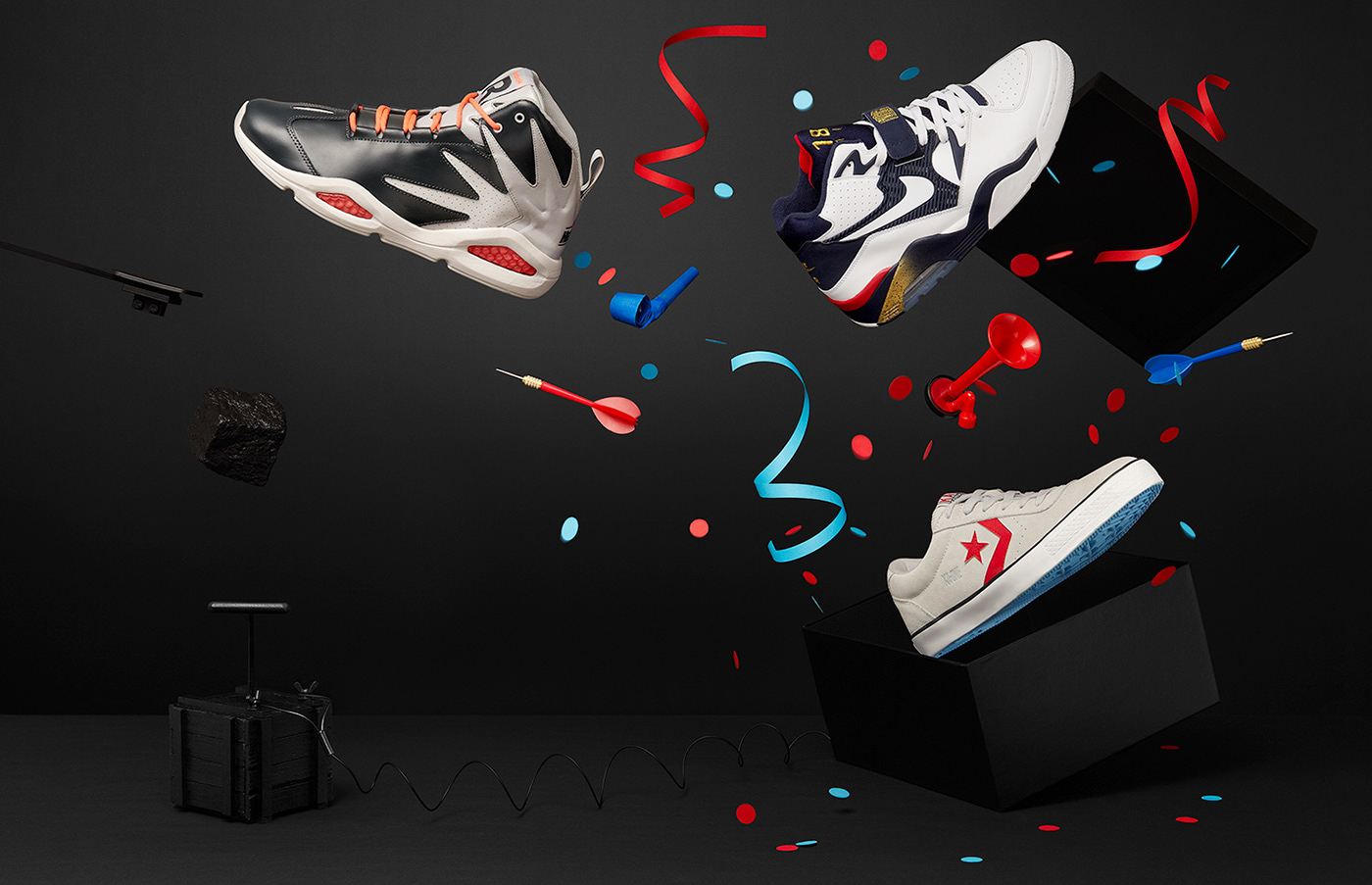 editorial tactile installation sneakers Nike converse chain-reaction setdesign still life