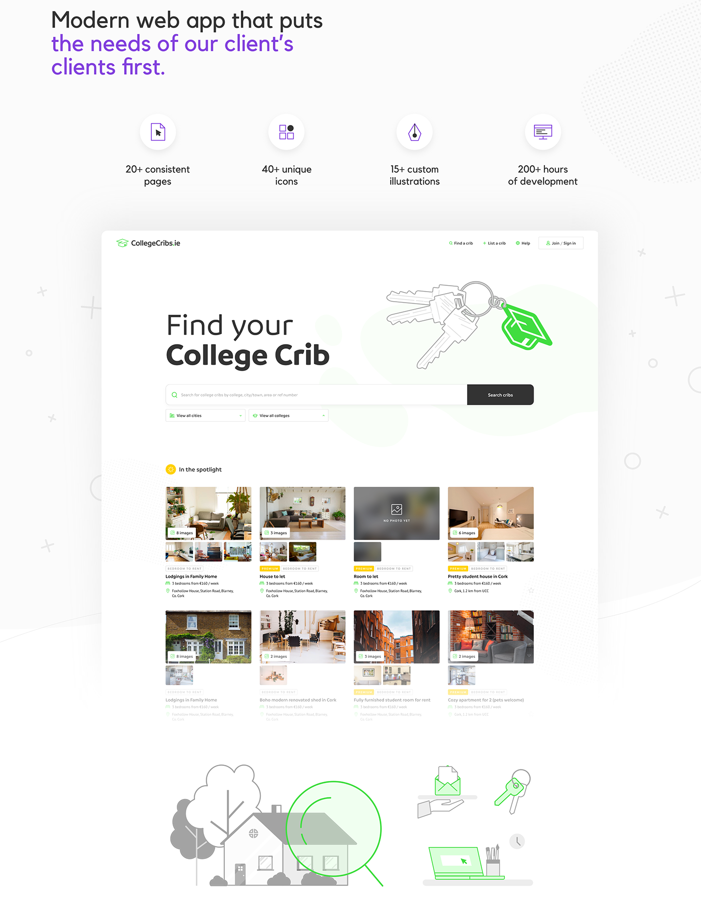 web app student Accommodation search property vibrant vue green purple