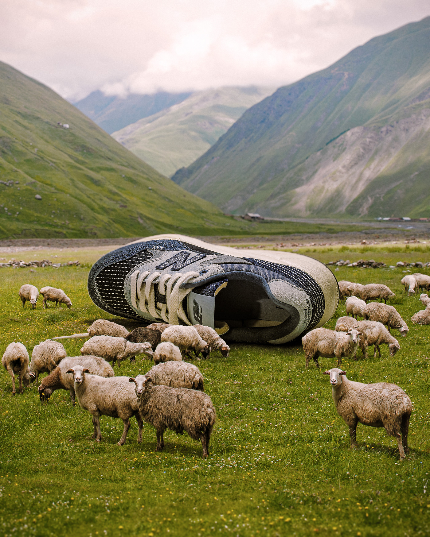 Giant sneaker photo composite. retouching and image manipulation done with photoshop