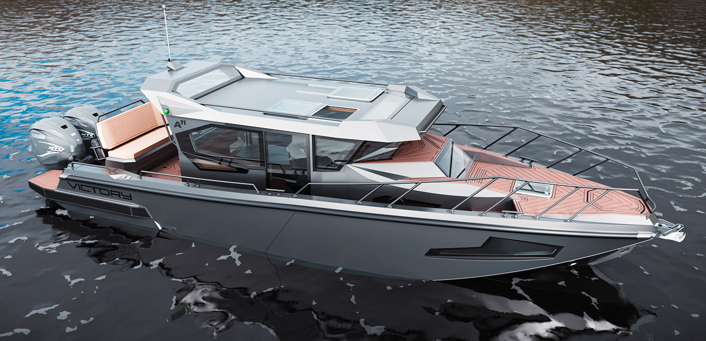 aluminum boat boatdesign cabinboat industrial design  industrialdesign keyshot Marin Siemens Solidworks