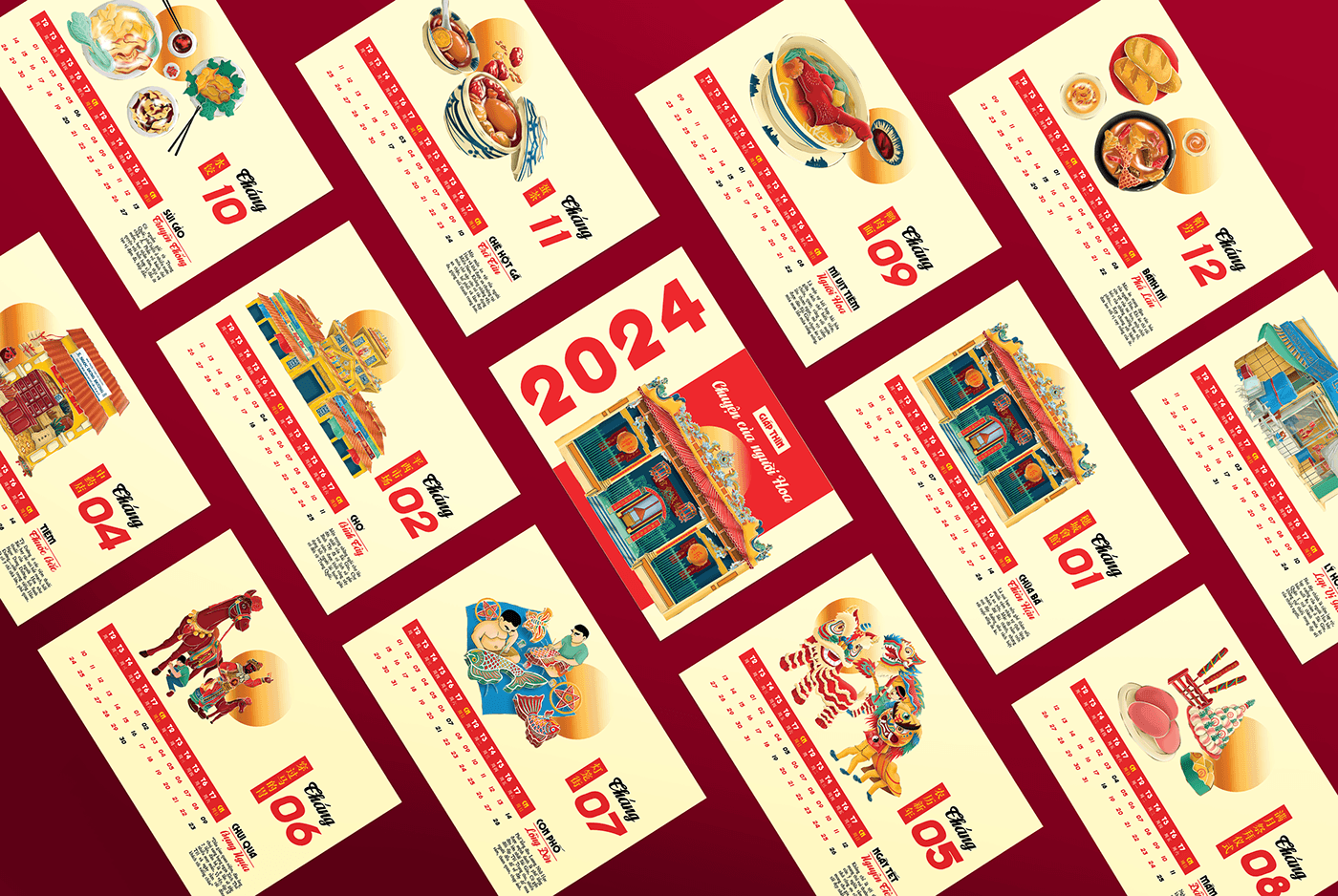 graphic design  adobe illustrator Graphic Designer calendar design calendar 2024 calendar 2024design vietnam traditional