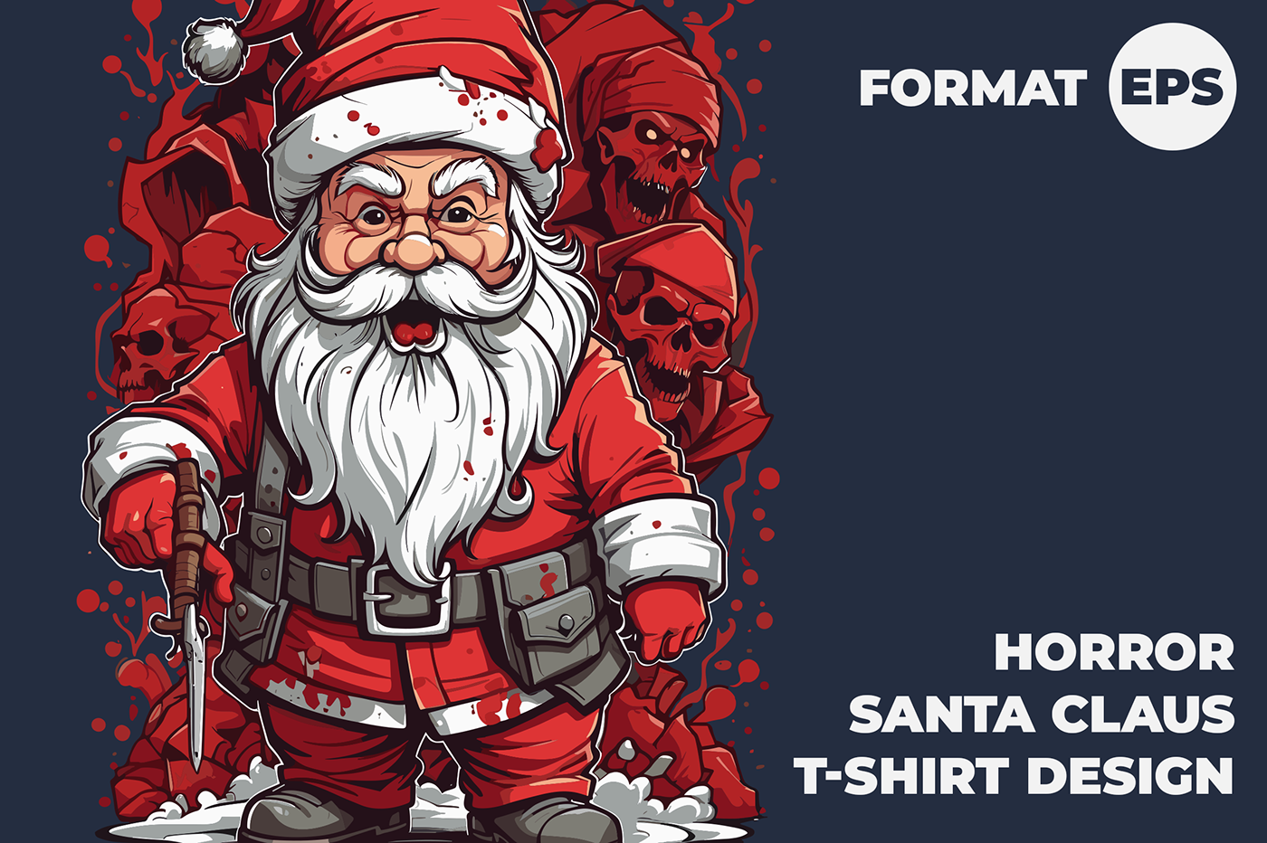 Santa Claus Halloween horror comic art ILLUSTRATION  T-Shirt Design vector EPS Horror Santa Claus