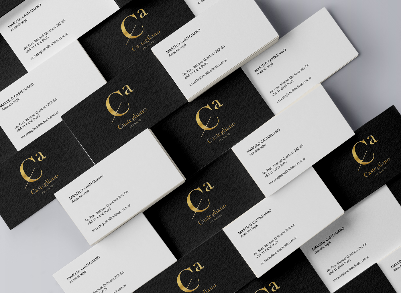 castegliano abogados identidad brand logo minimal black and white gold clean White simple type business card paper