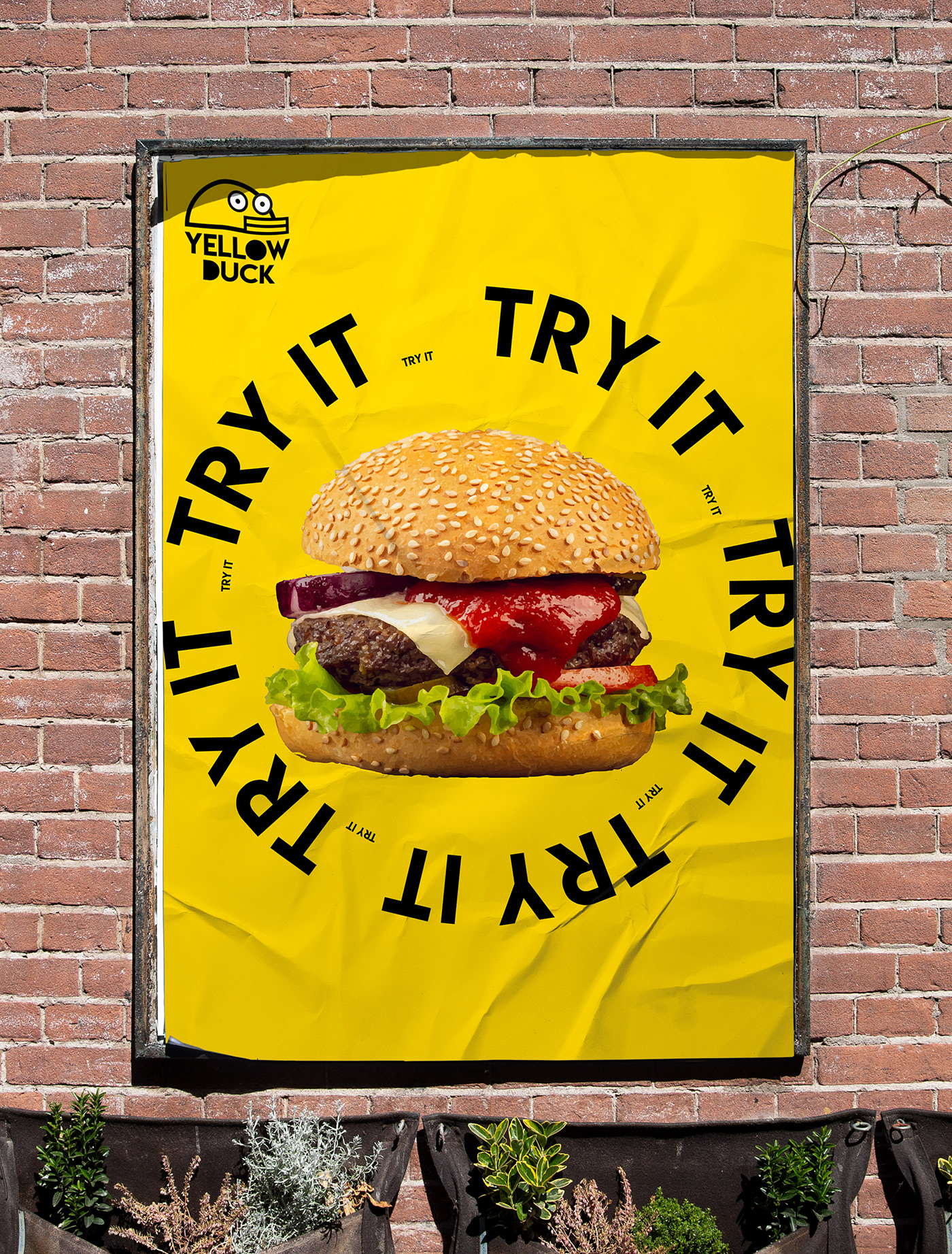 black Branding design burger burger shop business duck fastfood menu restaurant yellow