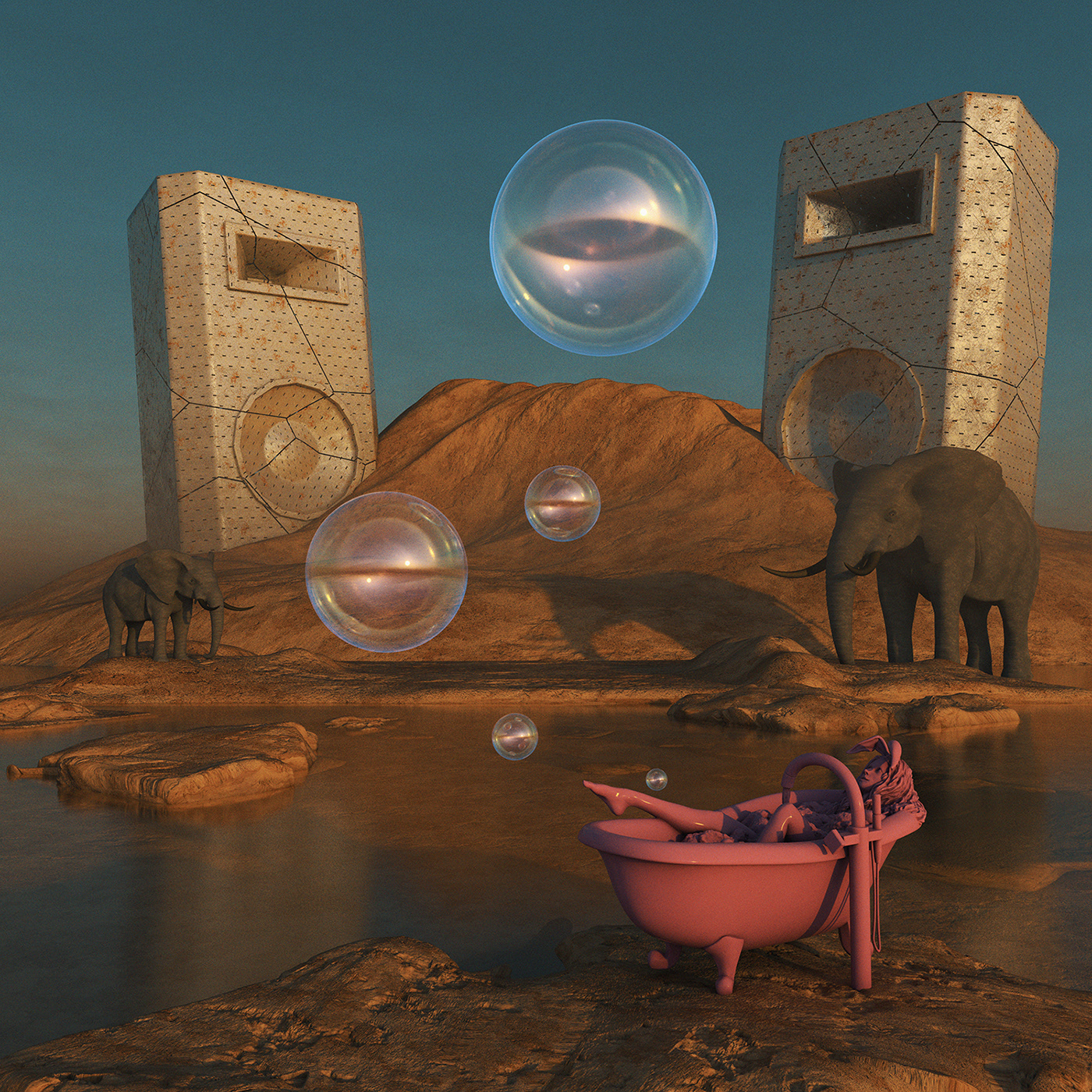 3D bath bathroom bubble c4d elephant girl motion