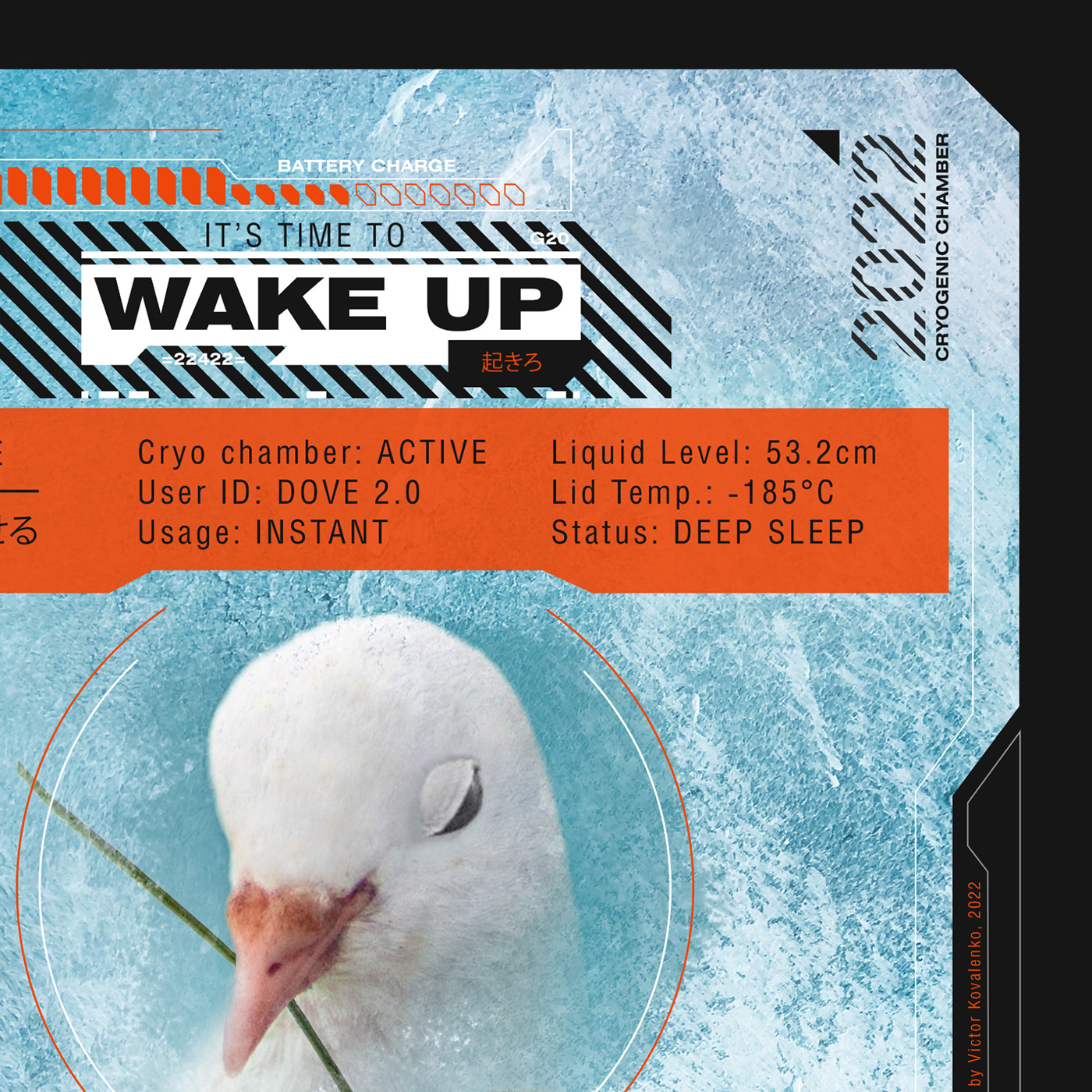 peace japan wake up Poster Design sci-fi Cryo Chamber mr victor art Dove of Peace victor surreal kovalenko